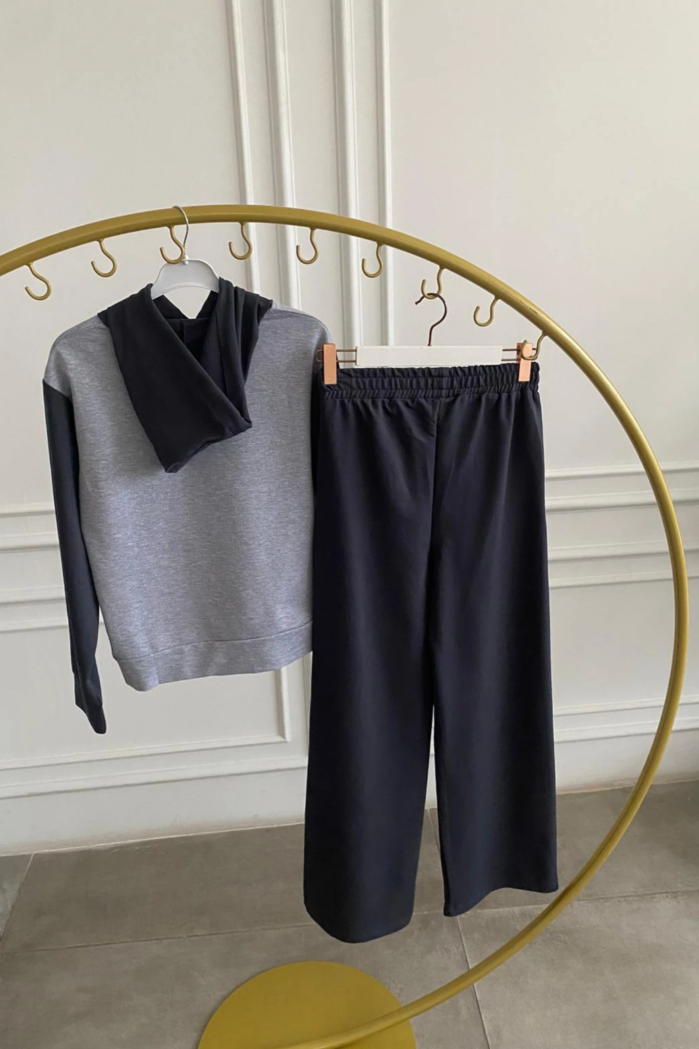 Önü Yazı Baskılı Kapşonlu Eşofman Takımı - ANTRASIT