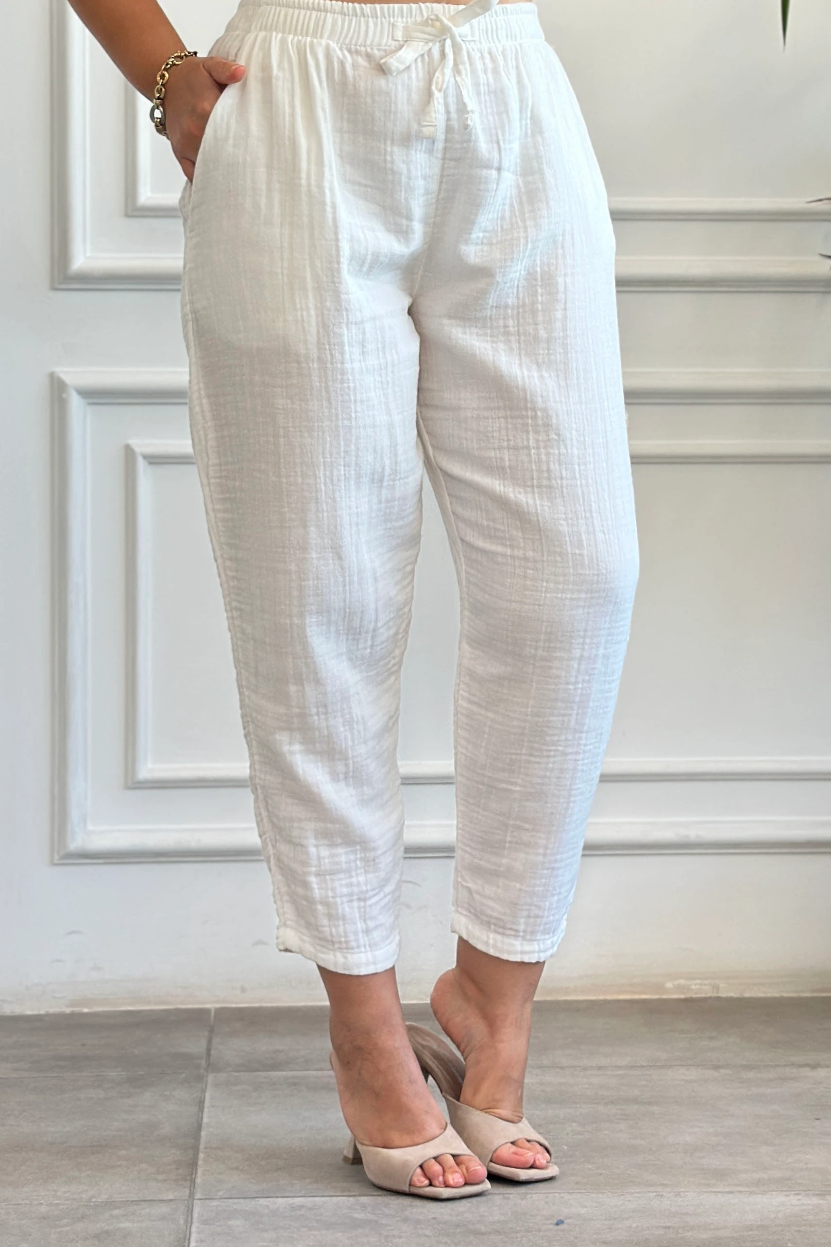 Havuç Paça Müslin Pantolon - EKRU