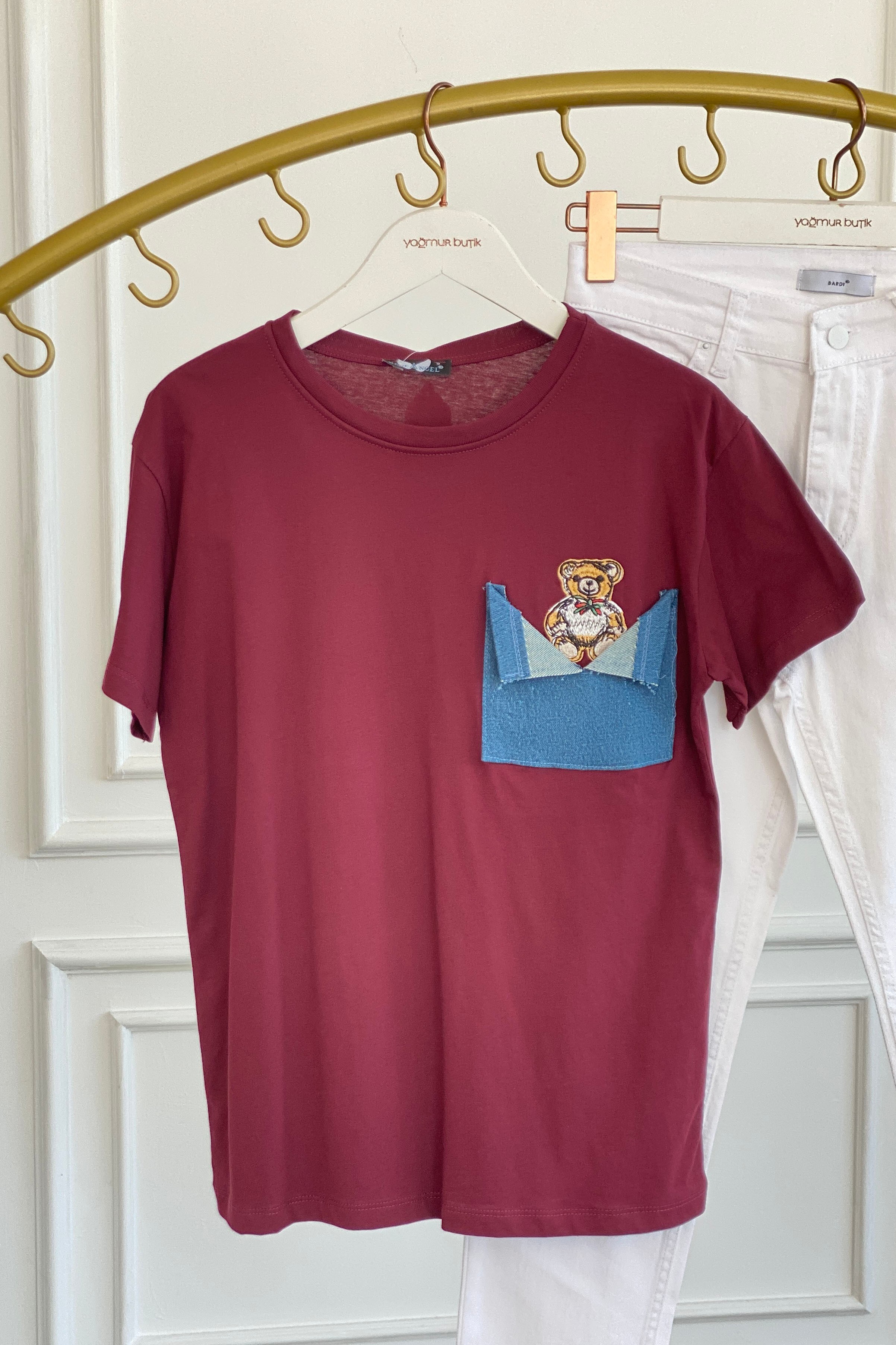 Cebi Ayıcık İşlemeli Kot Detaylı T-Shirt