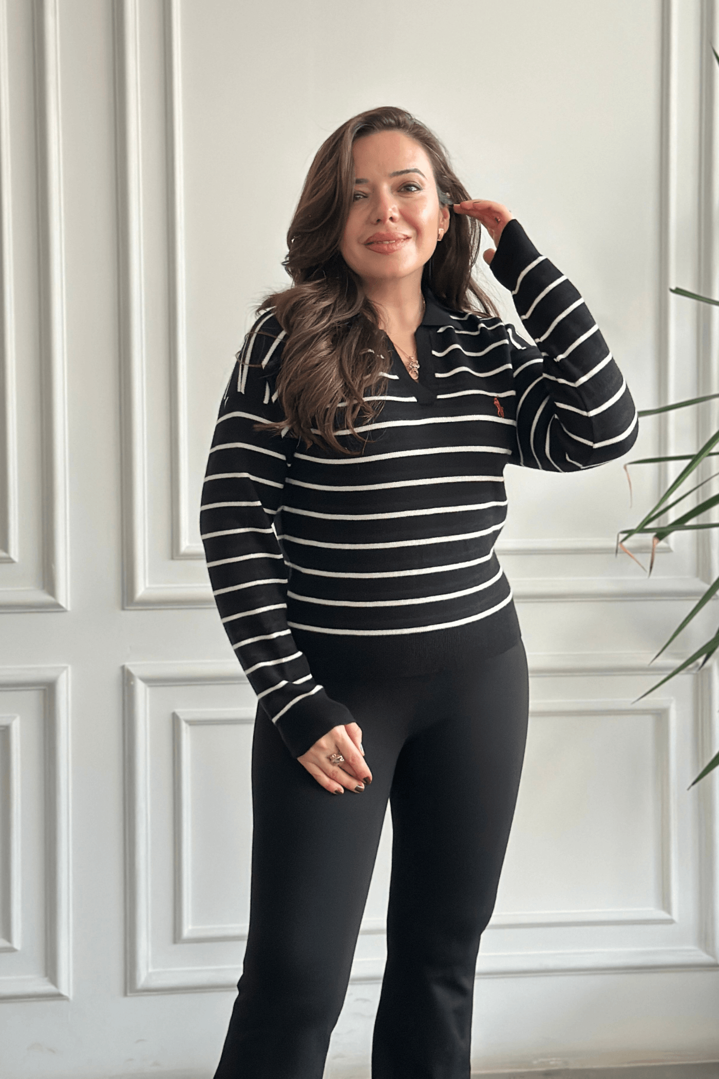 Polo Yaka Çizgili Triko