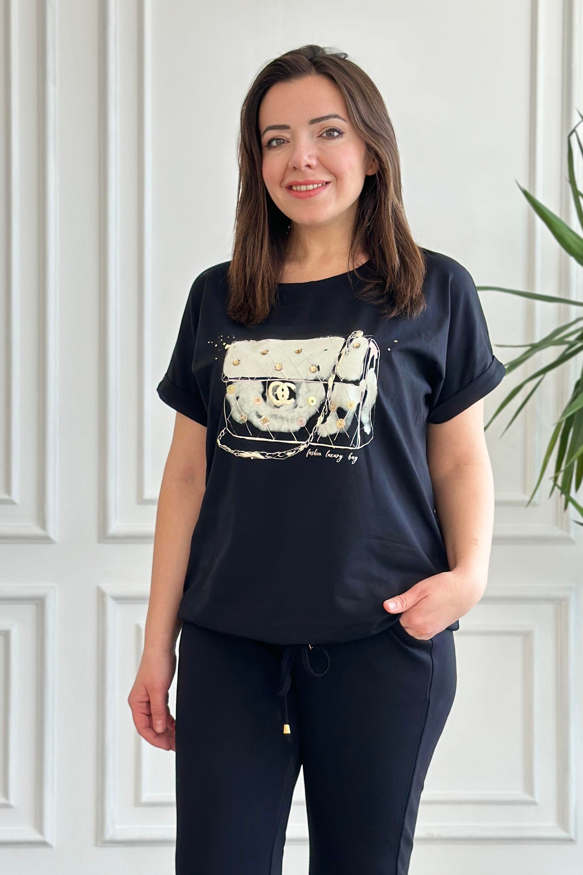 Beli Bağlamalı Önü Çanta Taş Detaylı T-Shirt