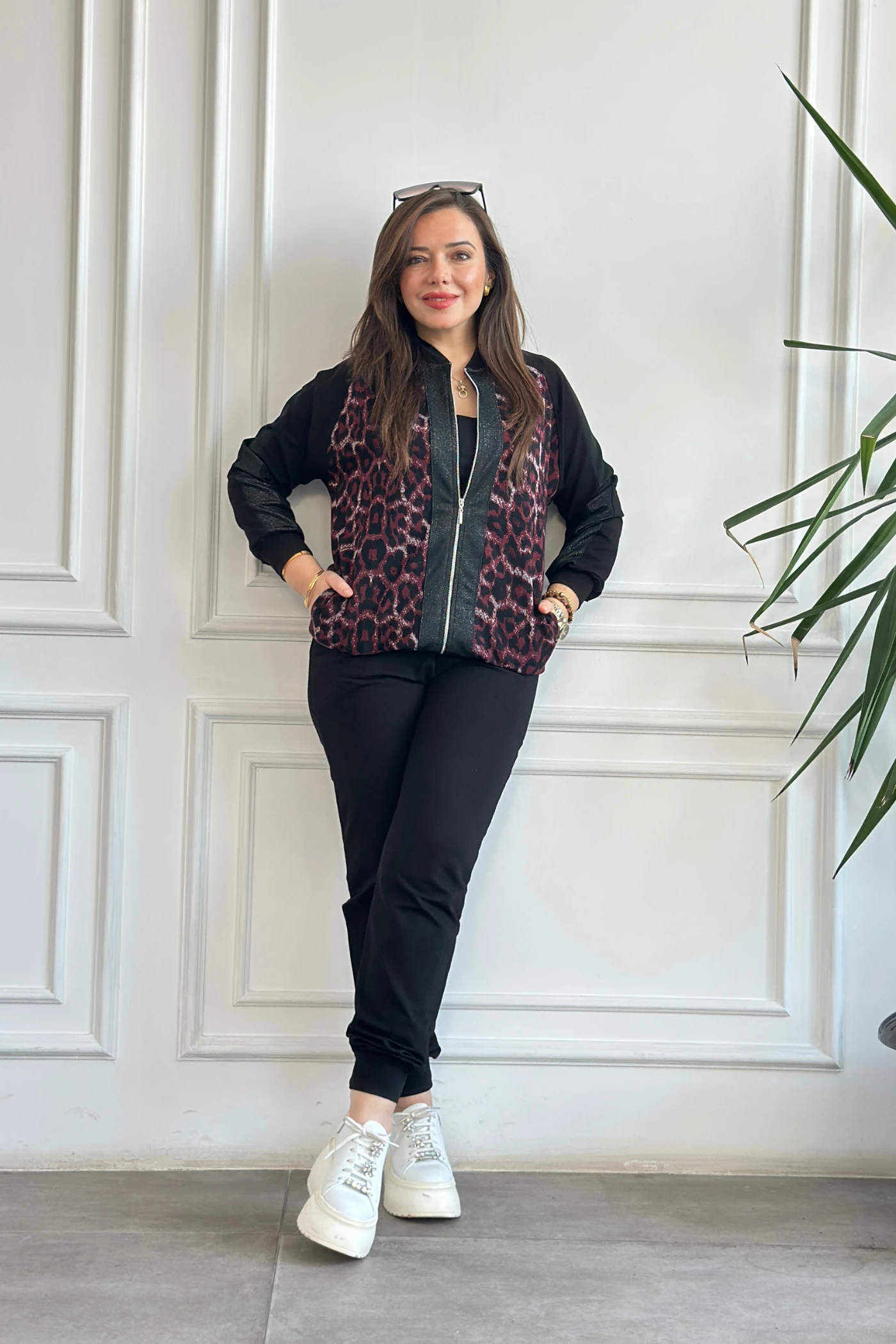 Leopar Detaylı Fermuarlı Eşofman Takımı  - MURDUM