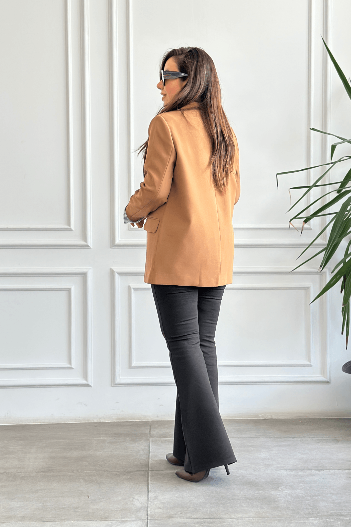 Oversize Çizgi Garnili Blazer Ceket