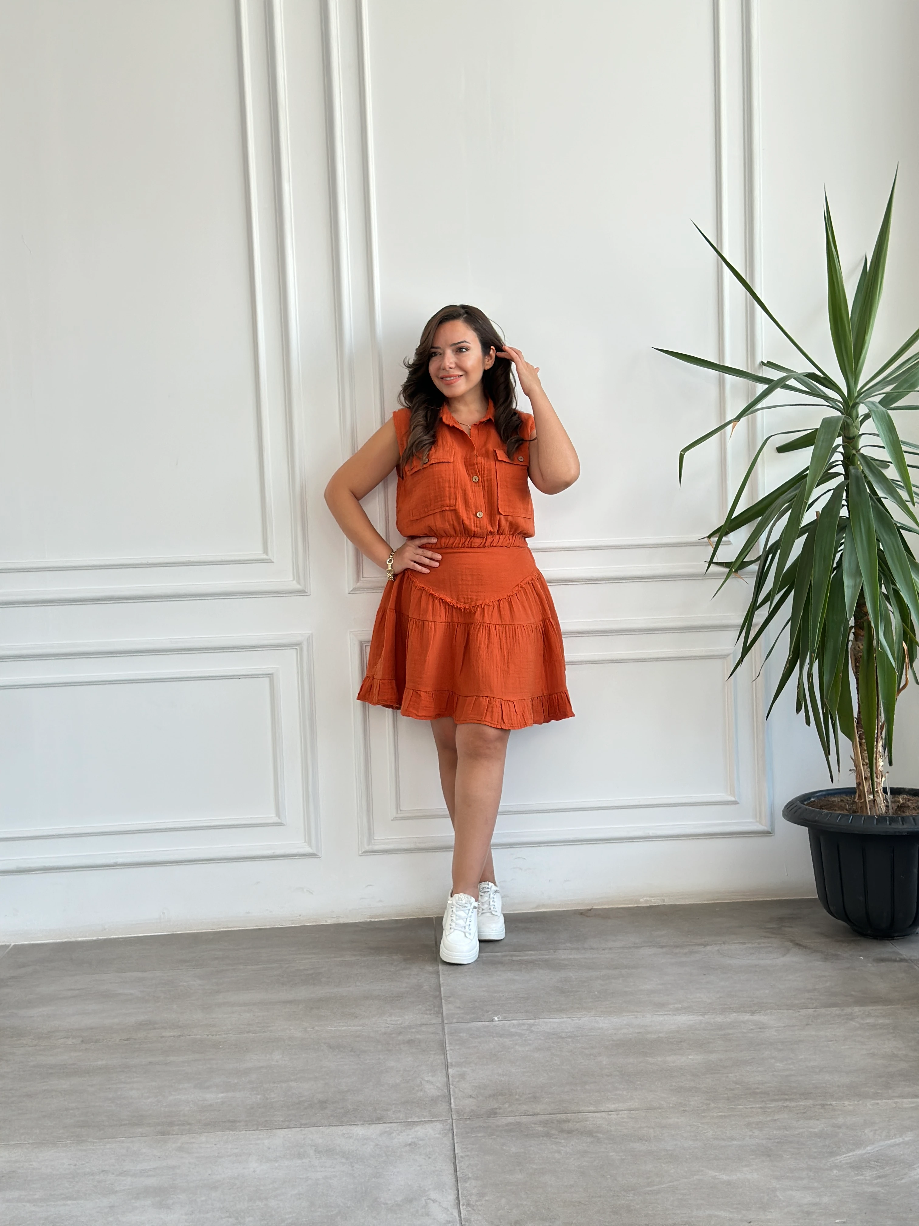 Pis Dikiş Müslin Etek - KIREMIT