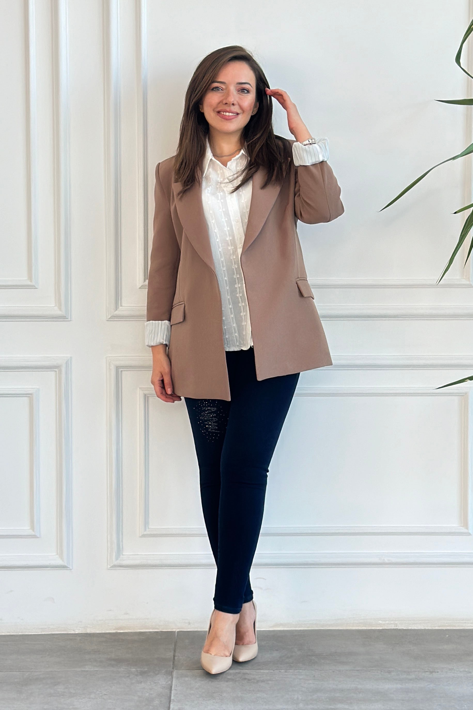 Kolu Katlamalı Blazer Ceket - KAHVERENGI