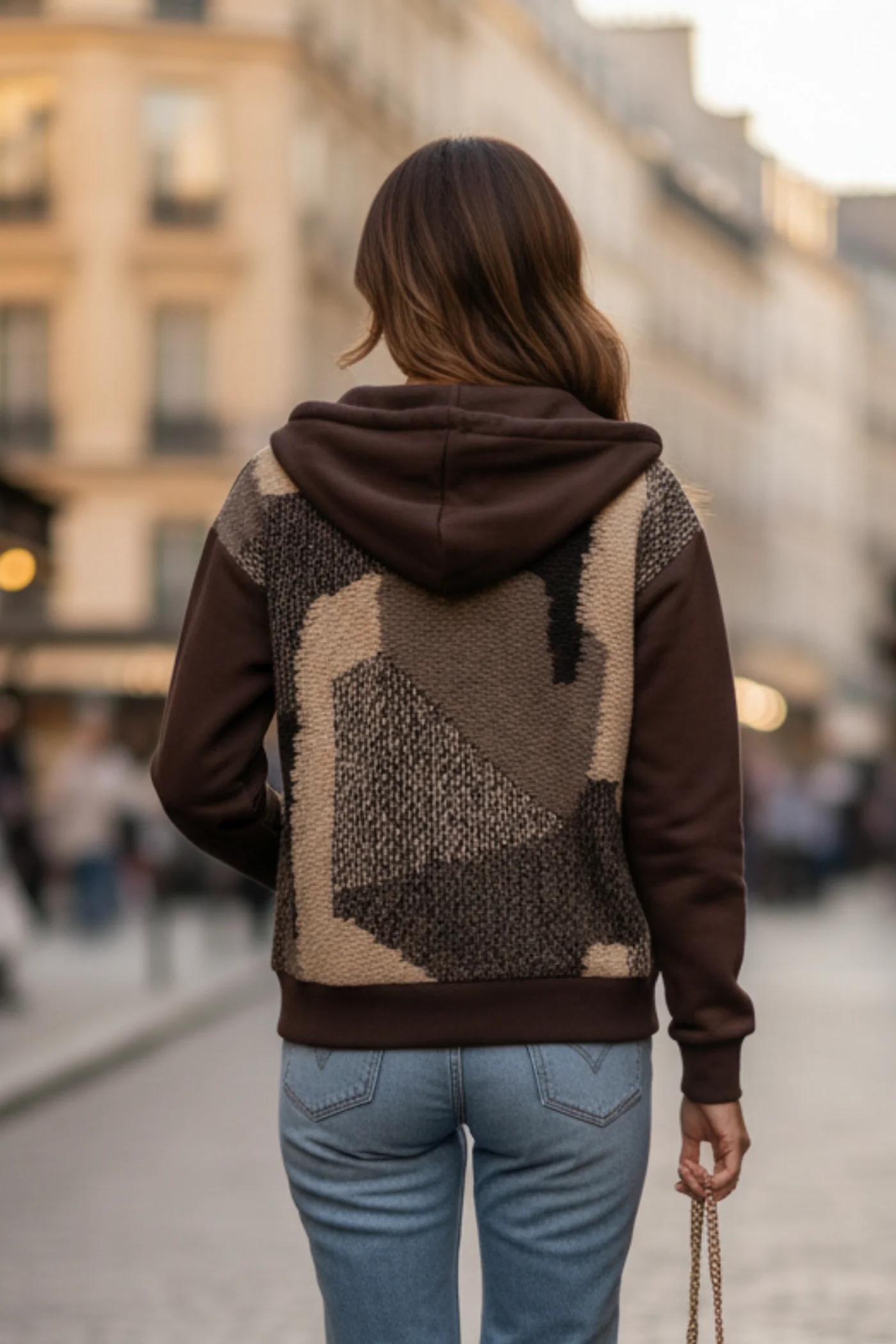 Arkası Triko Detaylı Kapşonlu Sweat Ceket