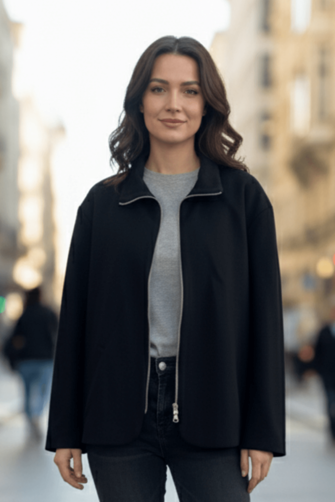 Önden Fermuarlı Kaşe Ceket