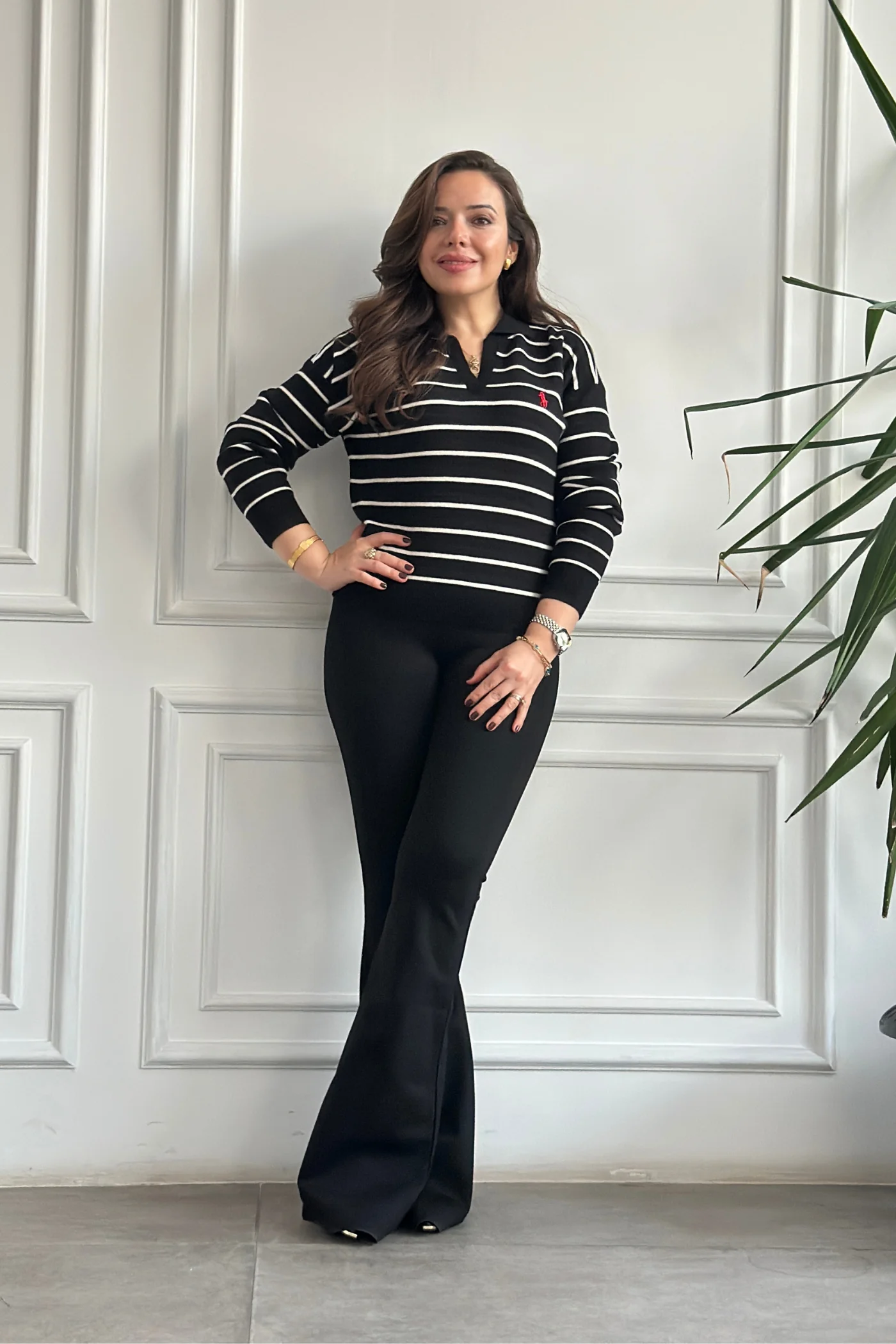 Polo Yaka Çizgili Triko