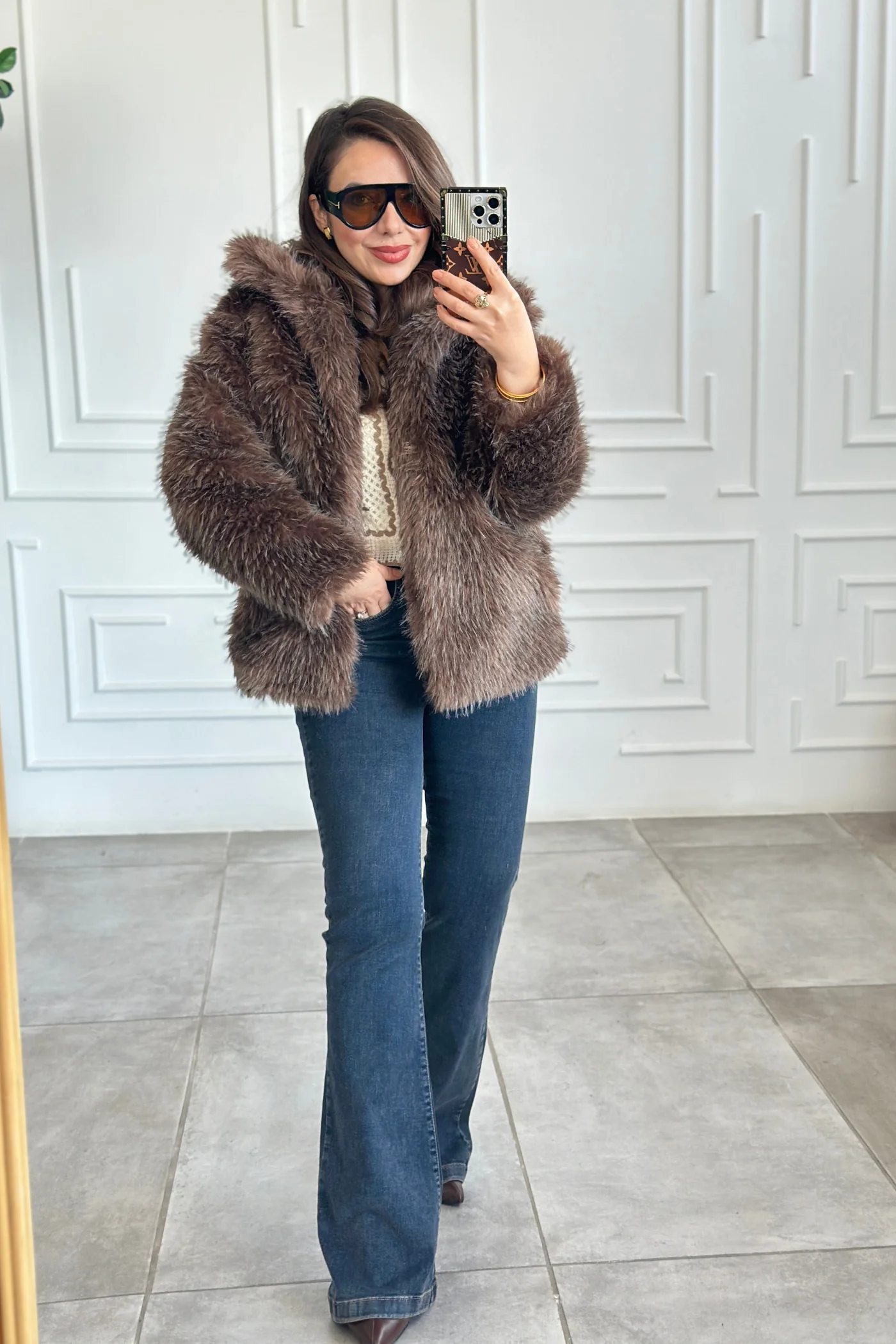 Kürklü Mont - KAHVERENGI