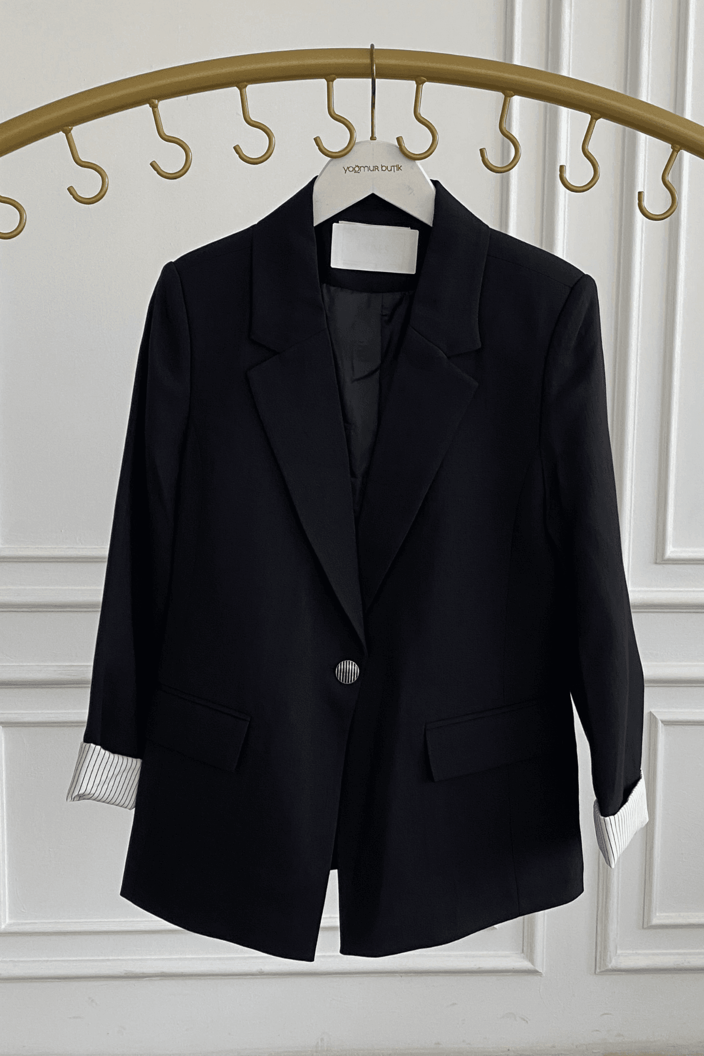 Keten Görünümlü Kolu Garnili Blazer Ceket