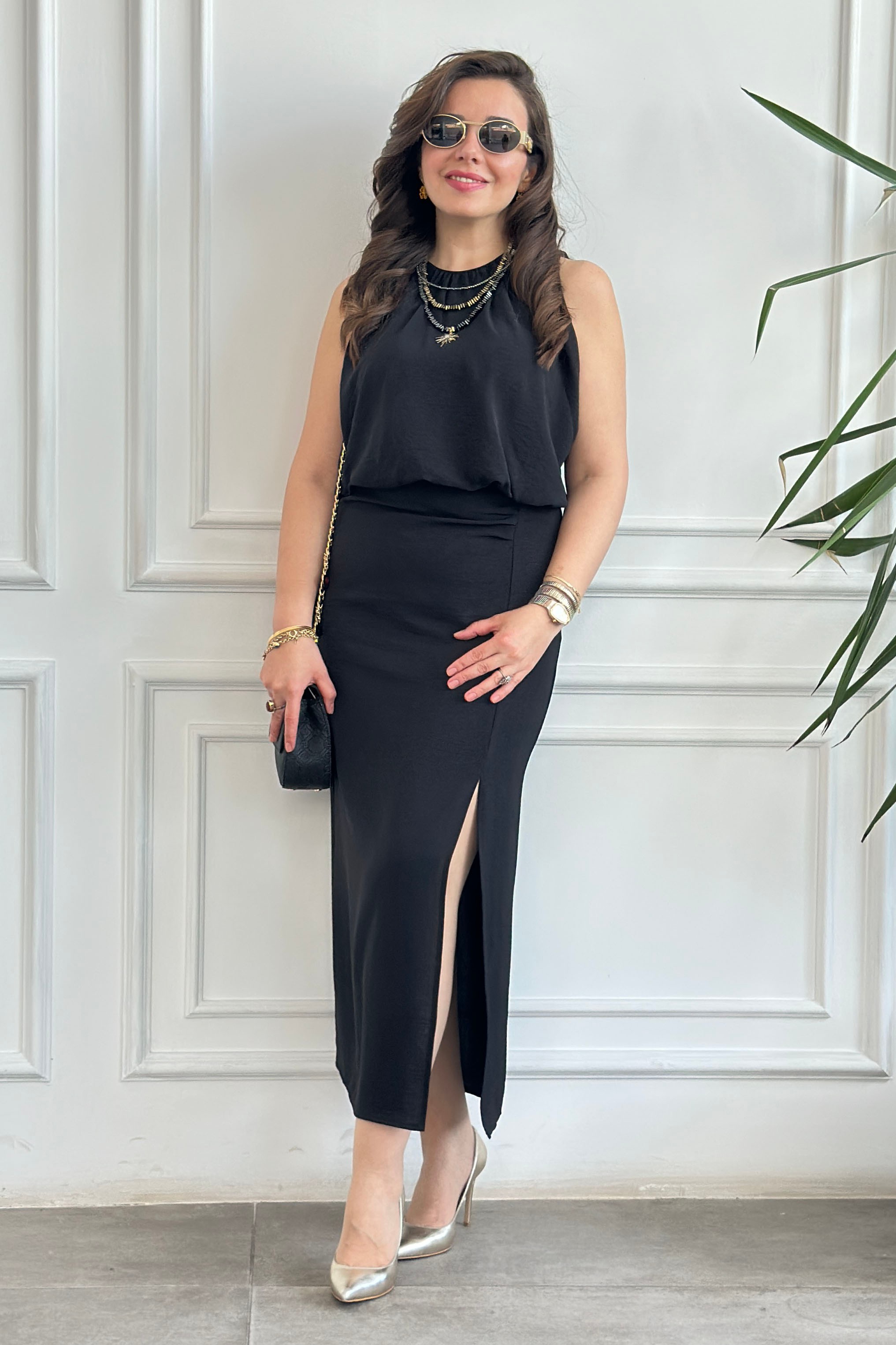 Yırtmaç Ve Drape Detaylı Elbise