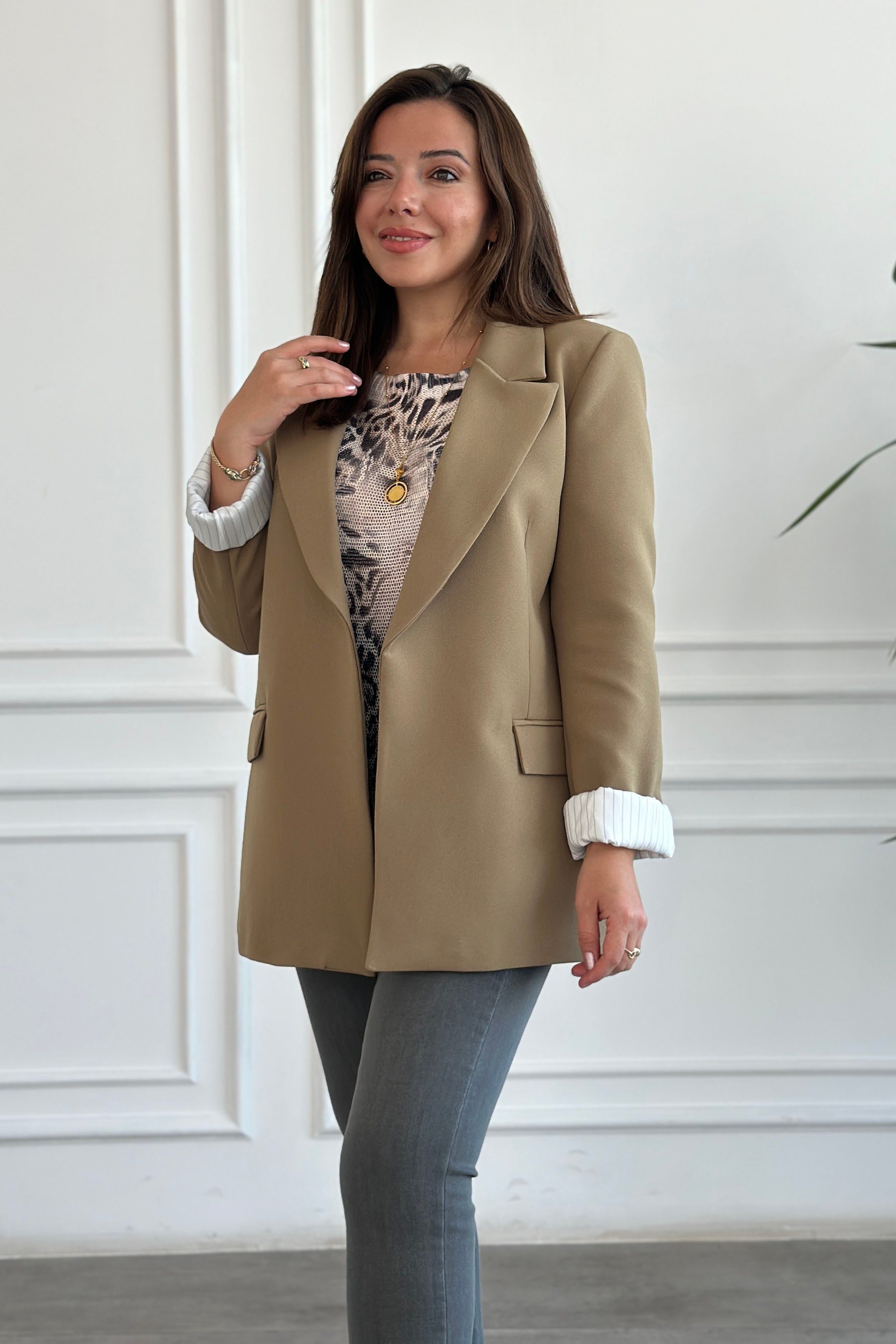 Kolu Katlamalı Blazer Ceket - YAG YESILI