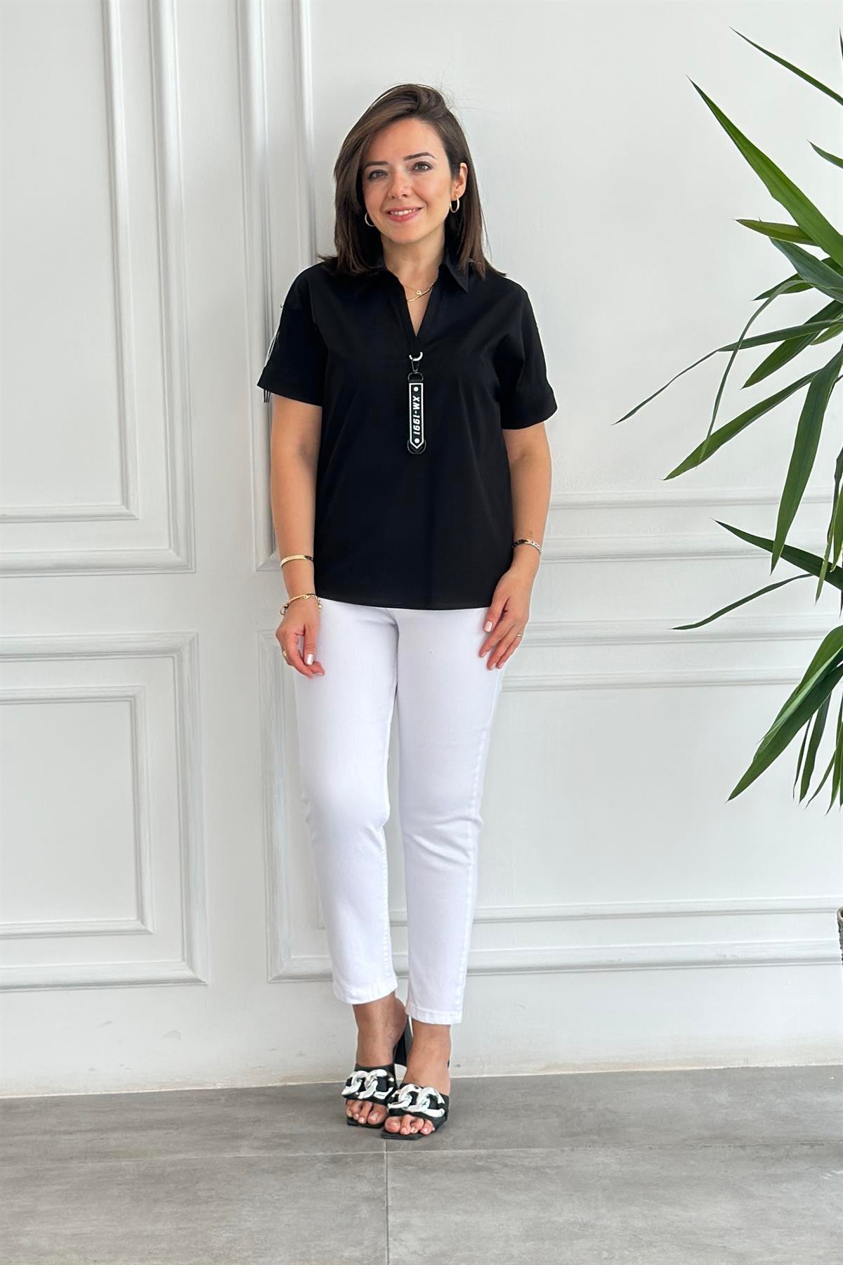 Kolları Ve Arkası Şerit Detaylı Bluz