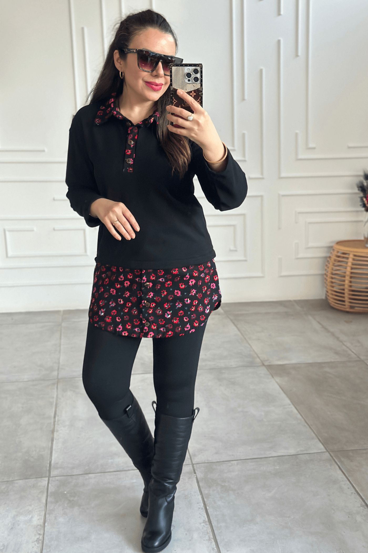 Pazen Tunik Sweat - SIYAH FUSYA