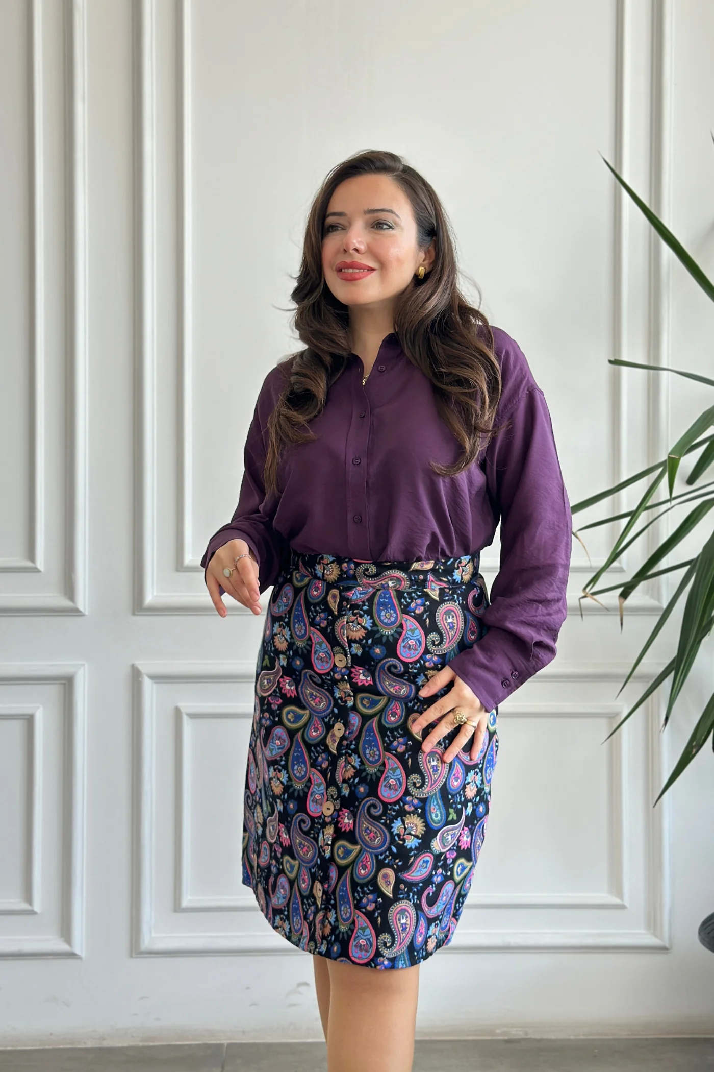 Önü Süs Düğme Detaylı Pazen Çan Etek