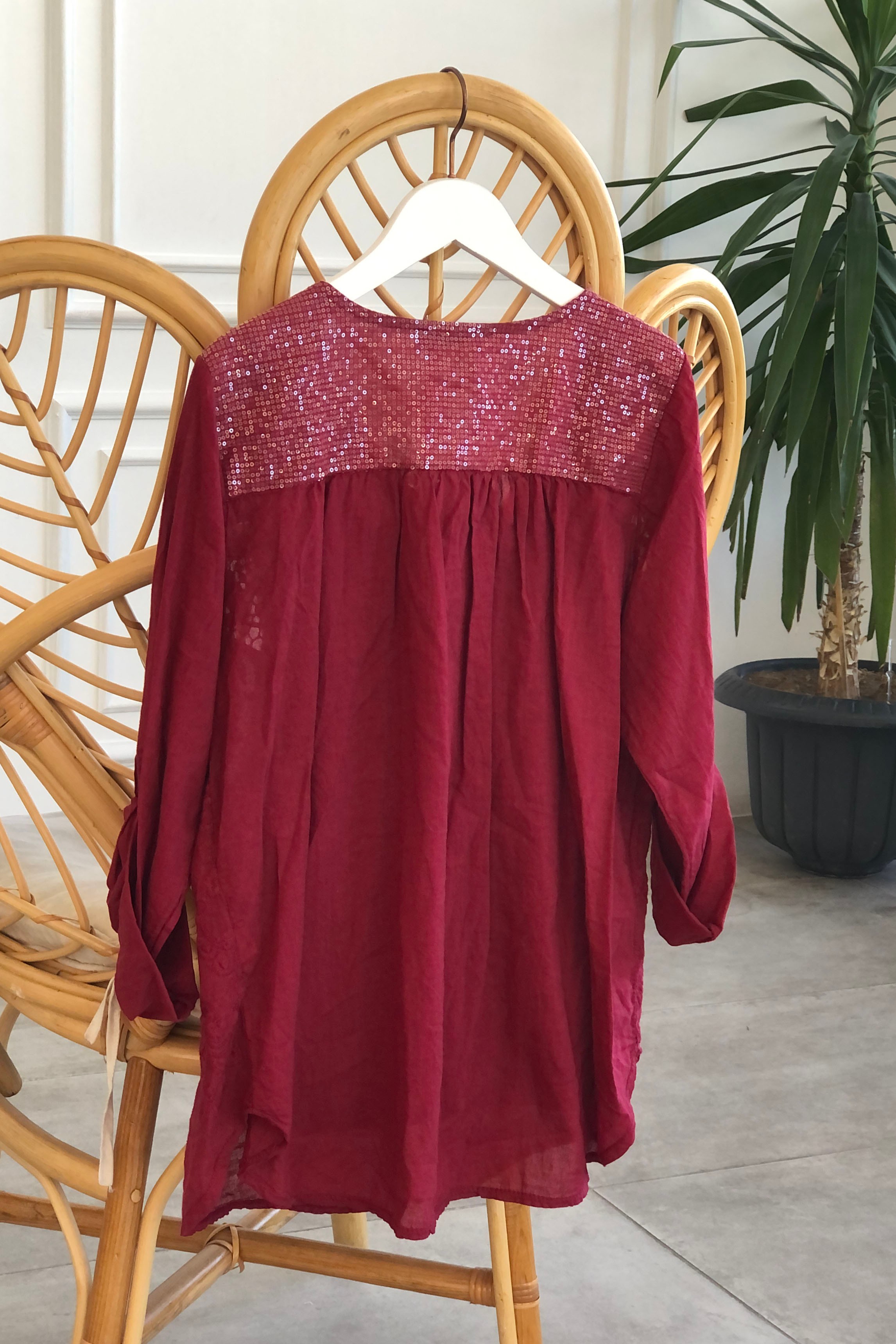 Pul Detaylı Dantelli İç Atletli Bluz - BORDO