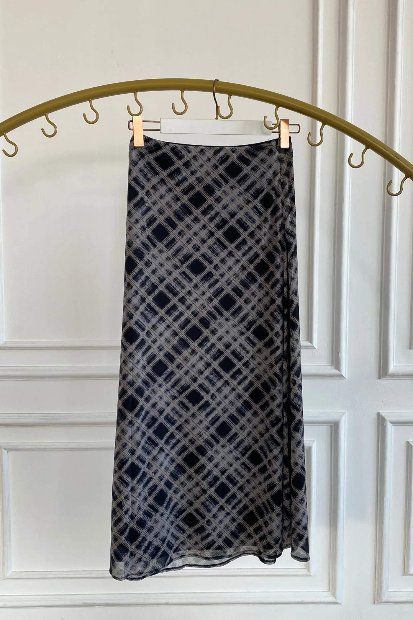 Ekose Desenli Fermuarlı Tül Etek