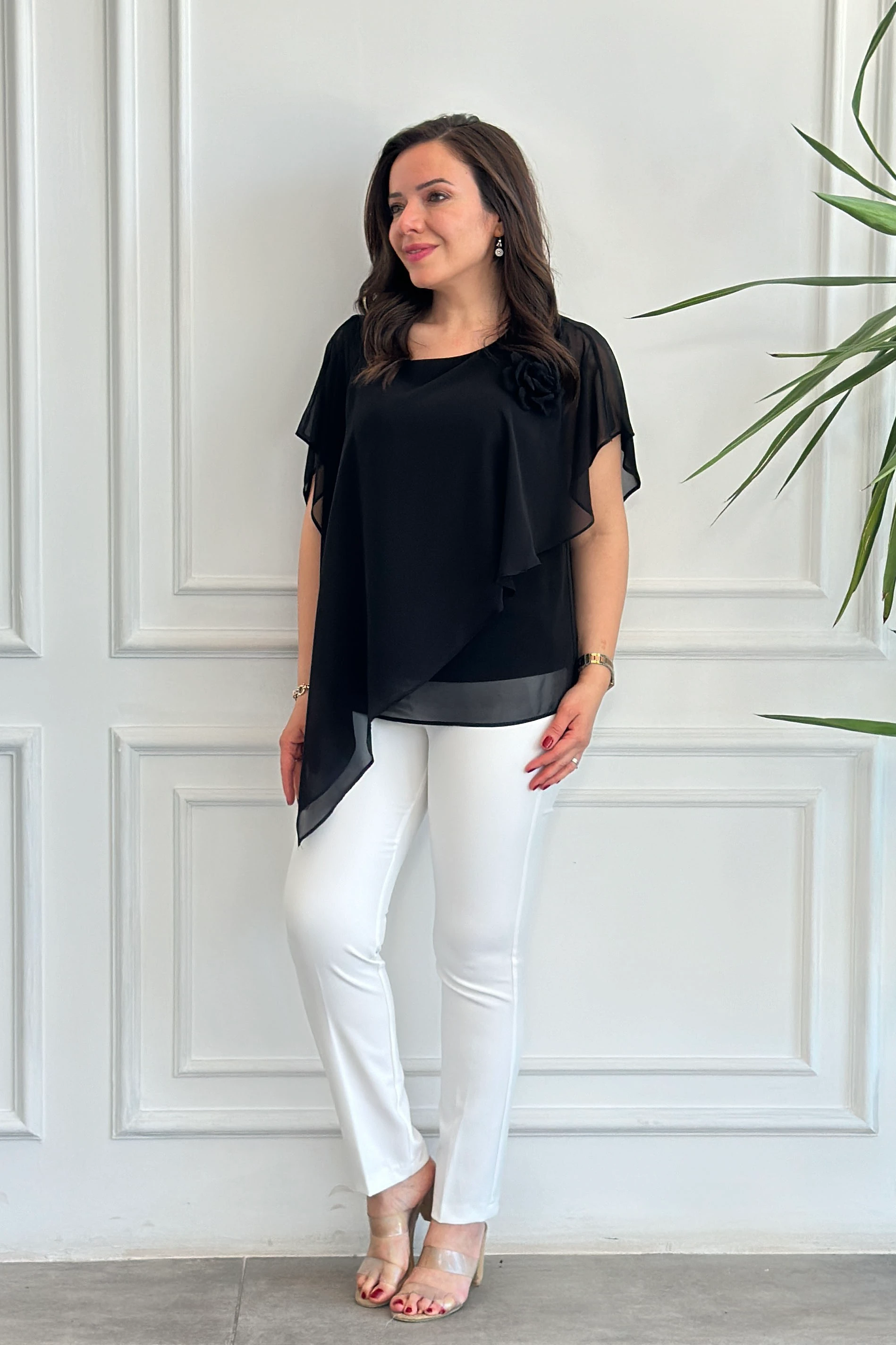 Asimetrik Kesim Şifon Bluz