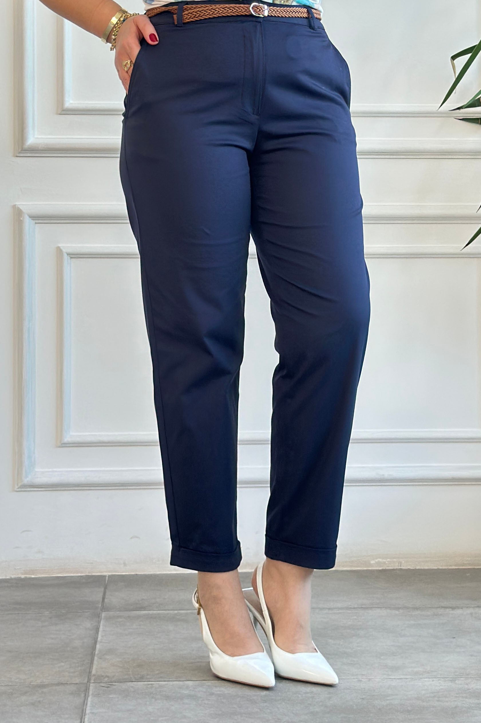 Kendinden Kemerli Duble Paça Pantolon