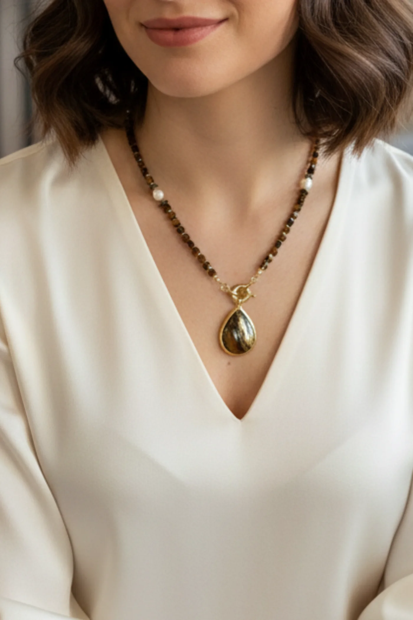 KLY53 Doğal Taş Uzun Uçlu Kolye