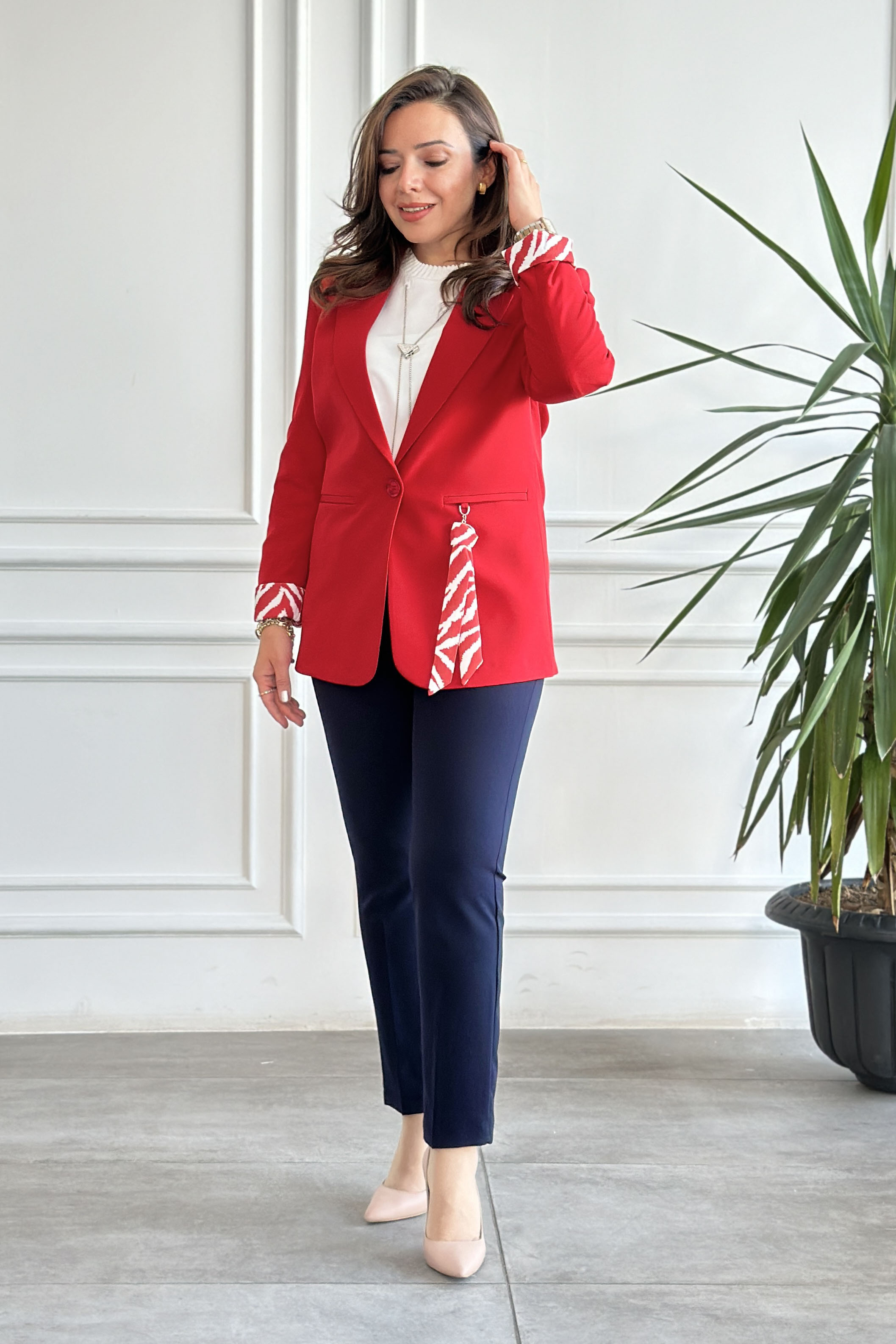 Cebi Fularlı Blazer Ceket