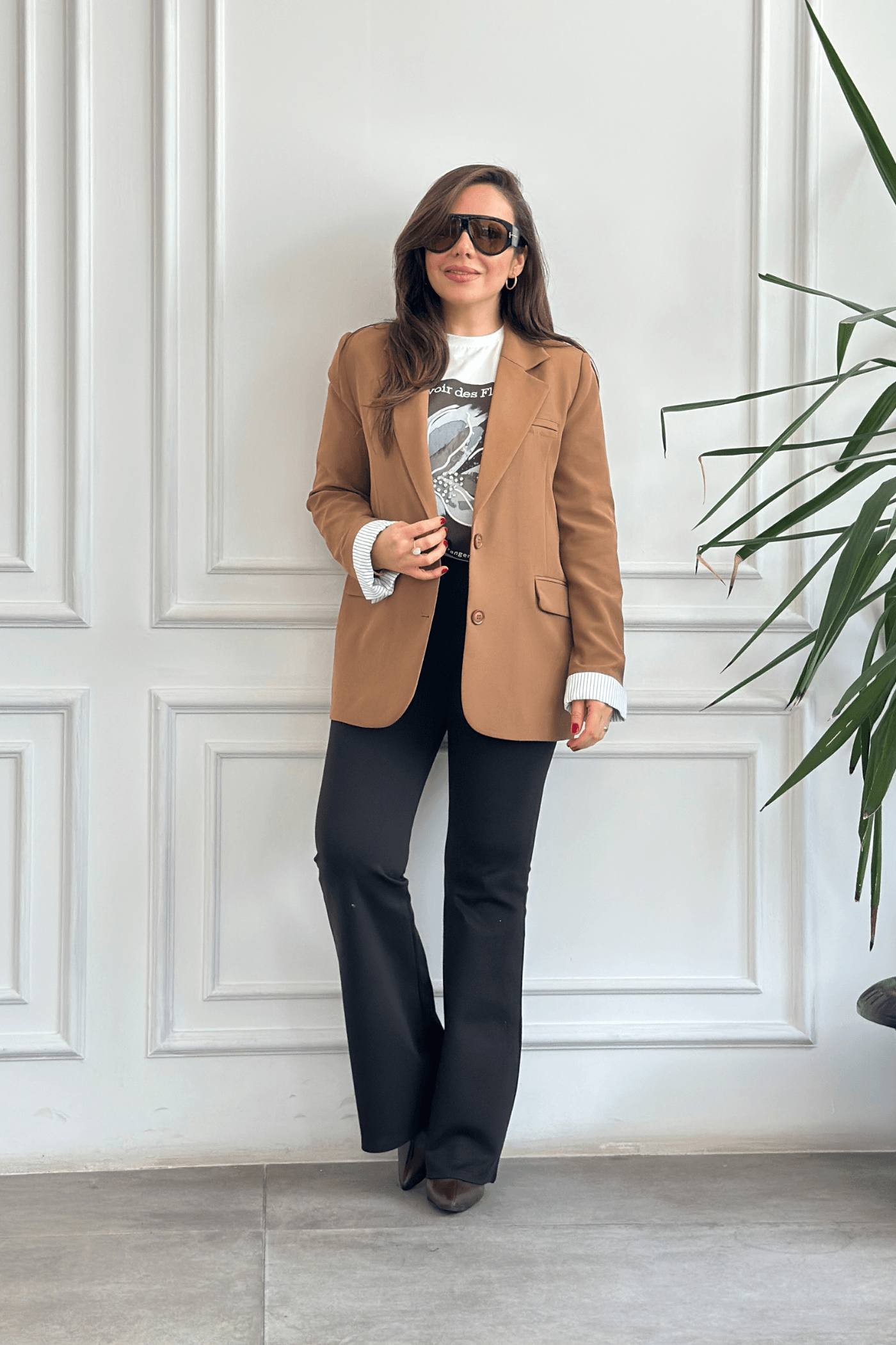 Oversize Çizgi Garnili Blazer Ceket