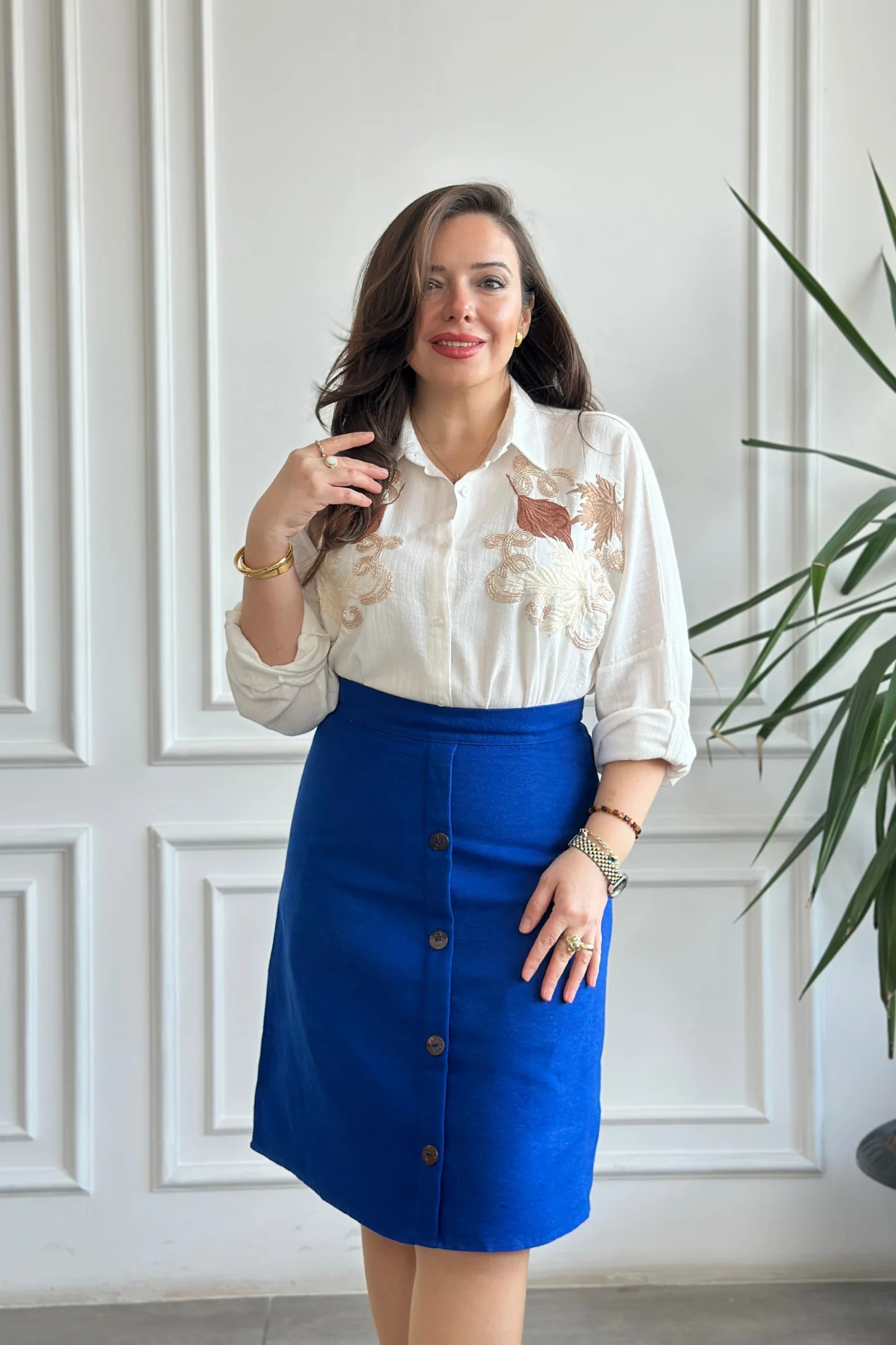 Önü Süs Düğme Detaylı Pazen Çan Etek