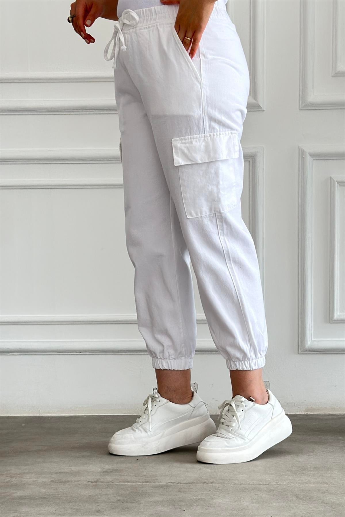 Paçası Lastikli Kargo Cep Gabardin Pantolon