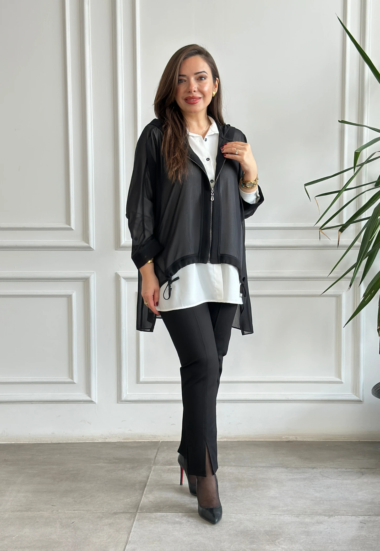 Battal Paça Yırtmaç Detaylı Yüksek Bel Pantolon Tayt