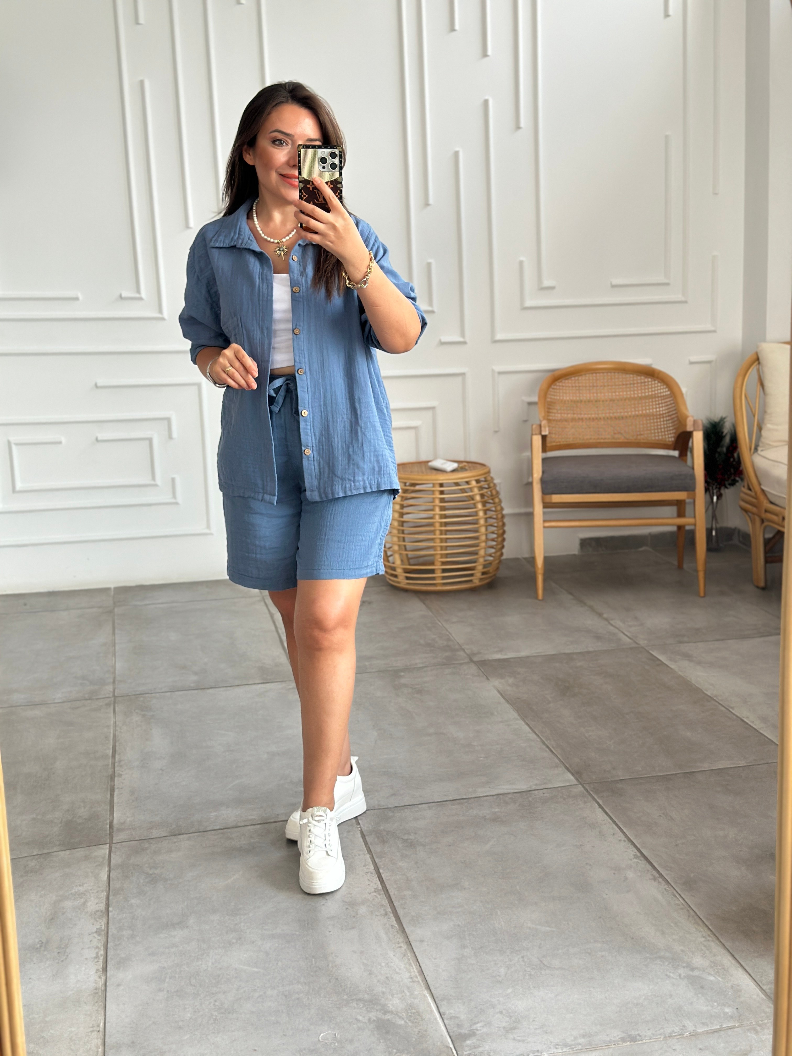 Müslin Polo Yaka Gömlek - INDIGO