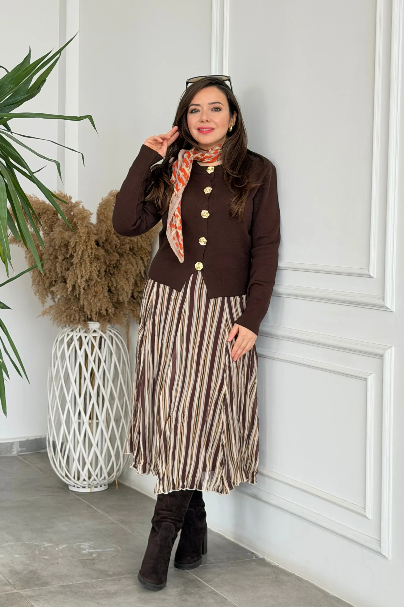 Çizgili Şifon Etek 