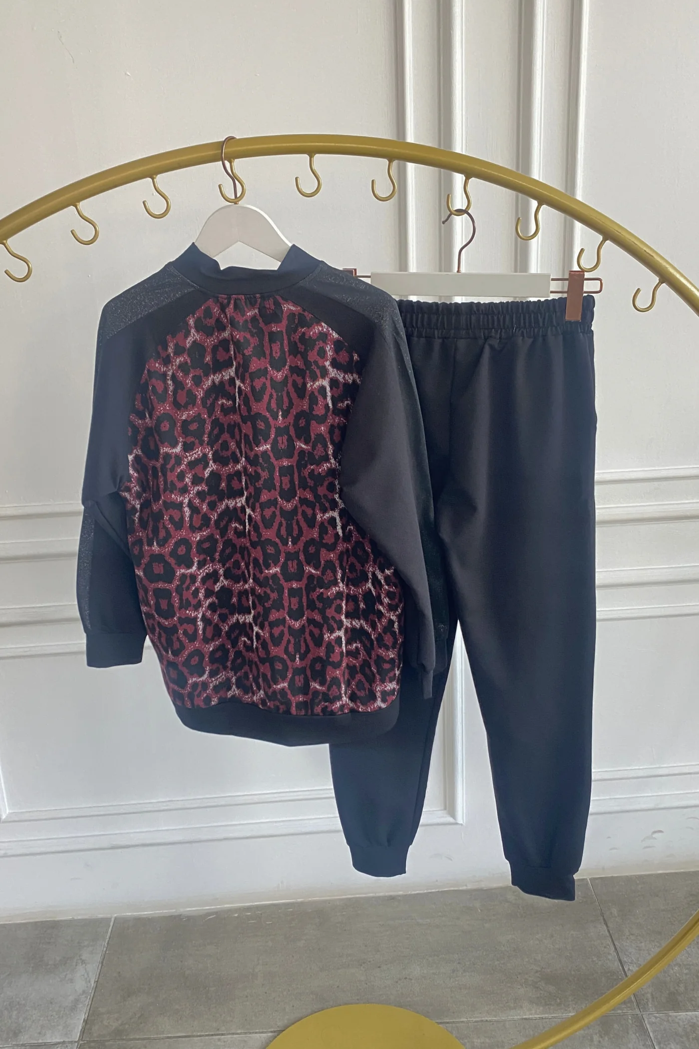 Leopar Detaylı Fermuarlı Eşofman Takımı  - MURDUM