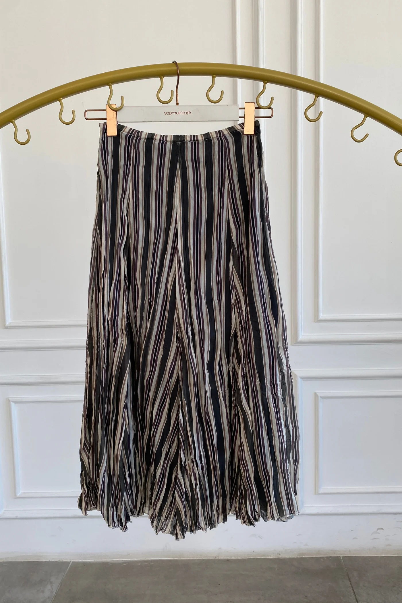 Çizgili Şifon Etek  - PETROL