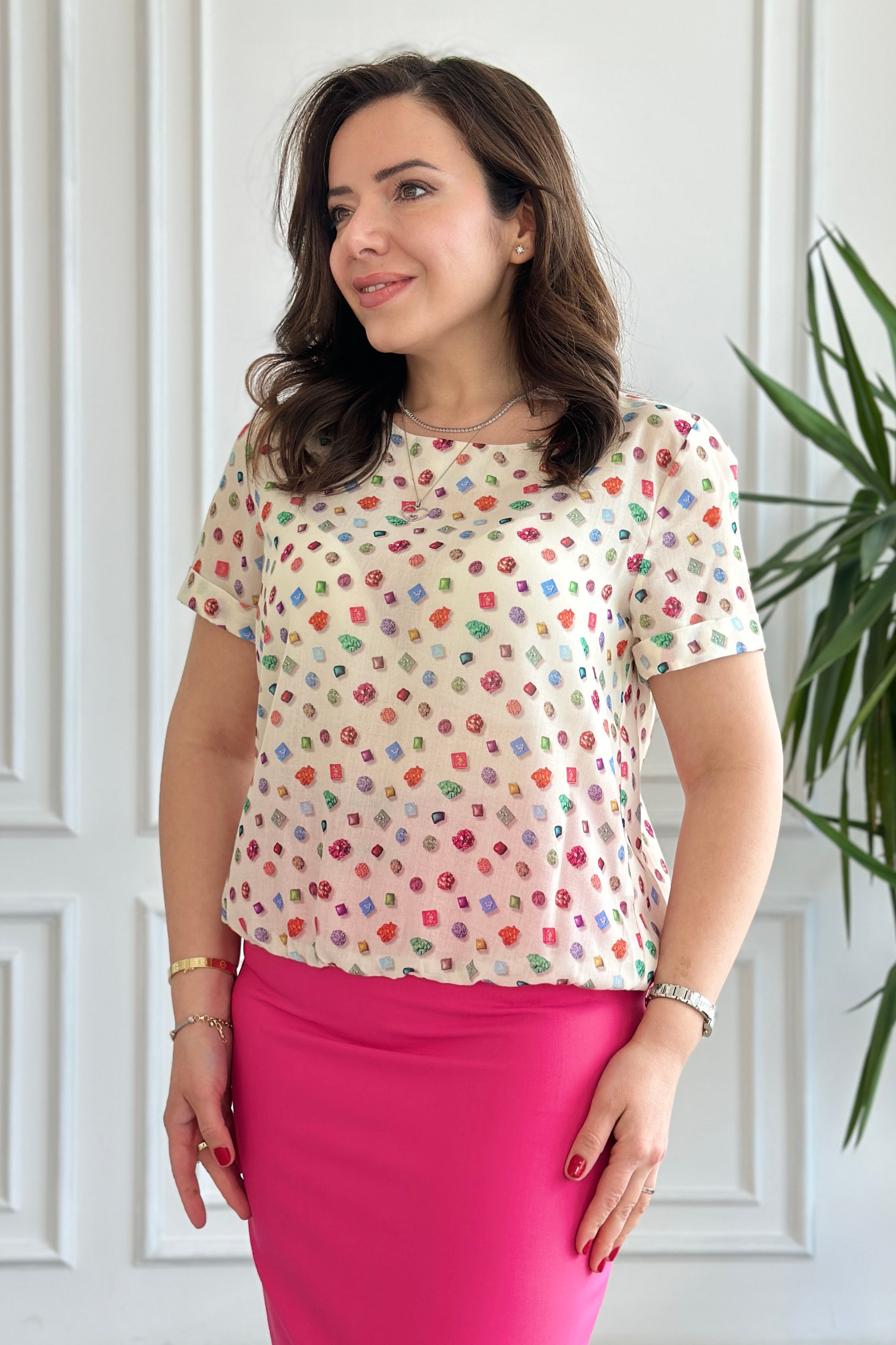 Beli Lastik Detaylı Duble Kol Bluz
