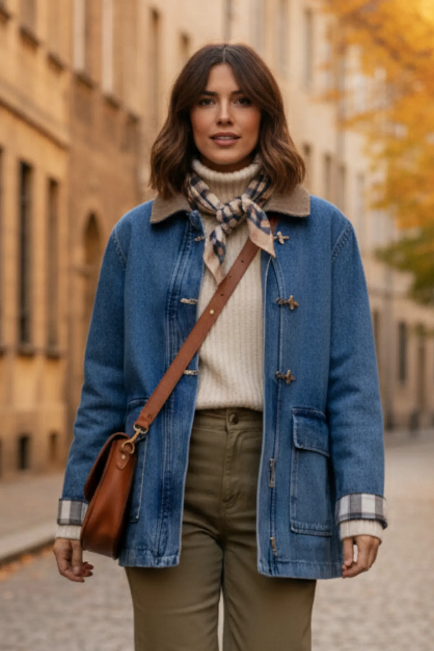 Yakası Kadife Detaylı Fermuarlı Kot Ceket