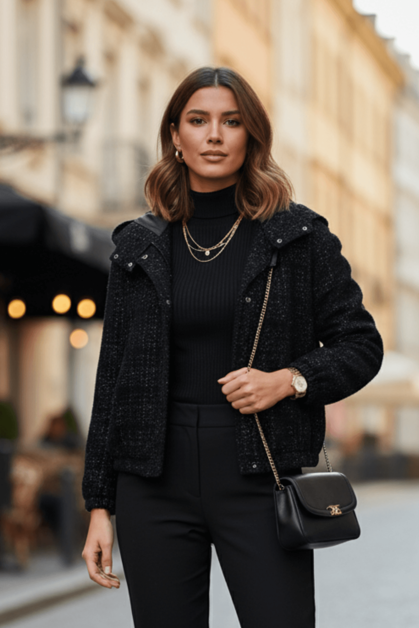 Kapşonlu Simli Tüvit Bomber Ceket