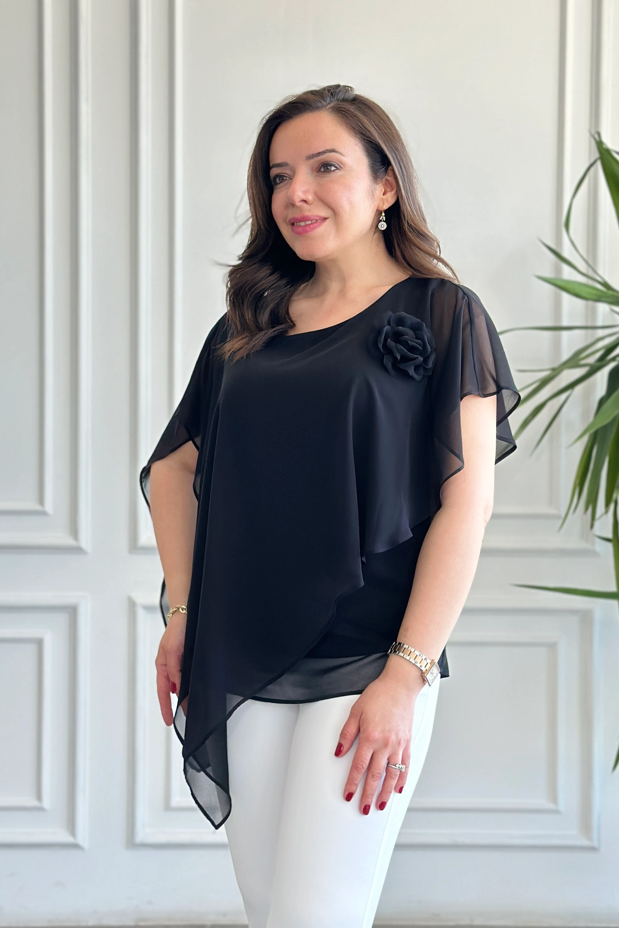 Asimetrik Kesim Şifon Bluz