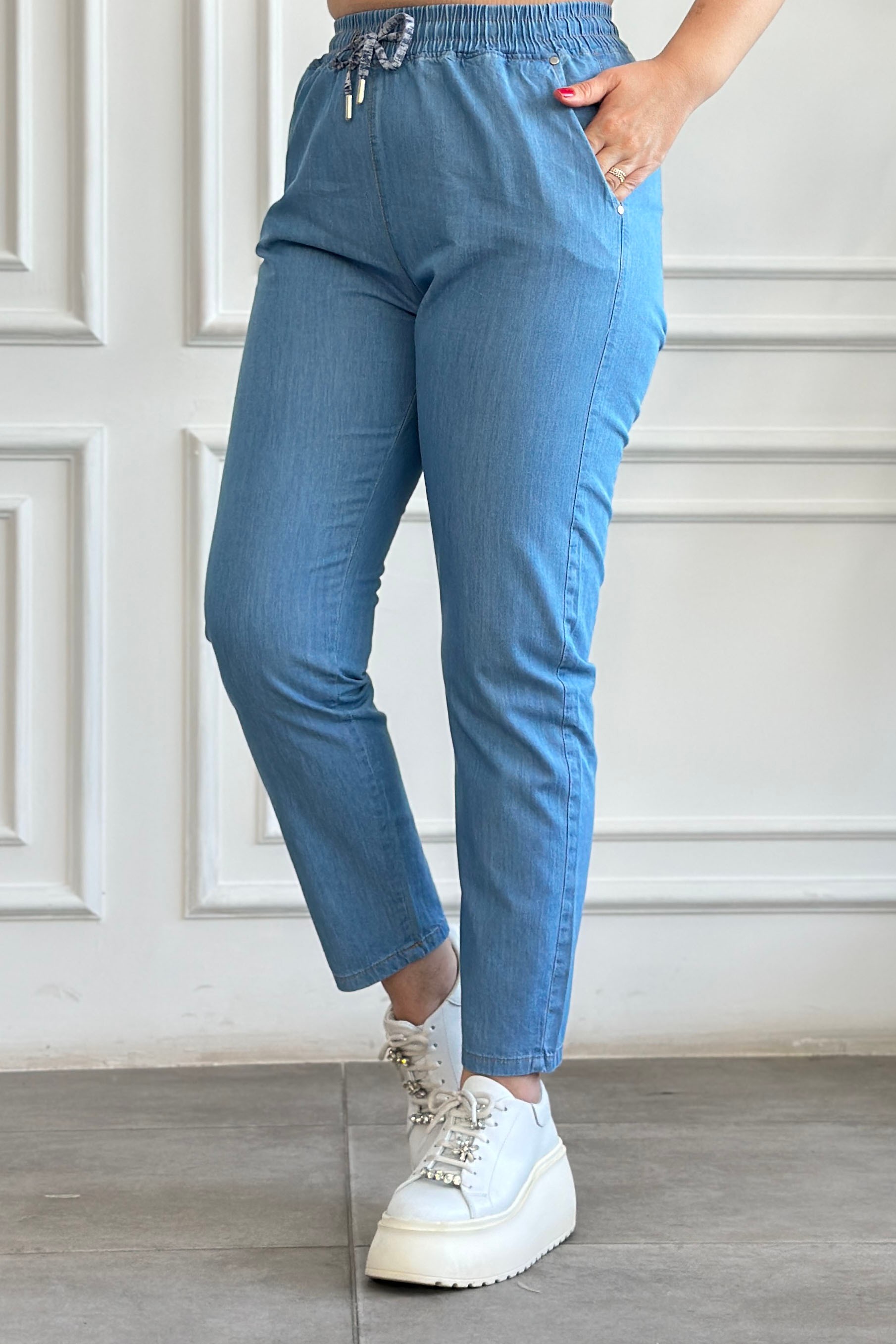 Beli Lastikli Spor Pantolon  - MAVI