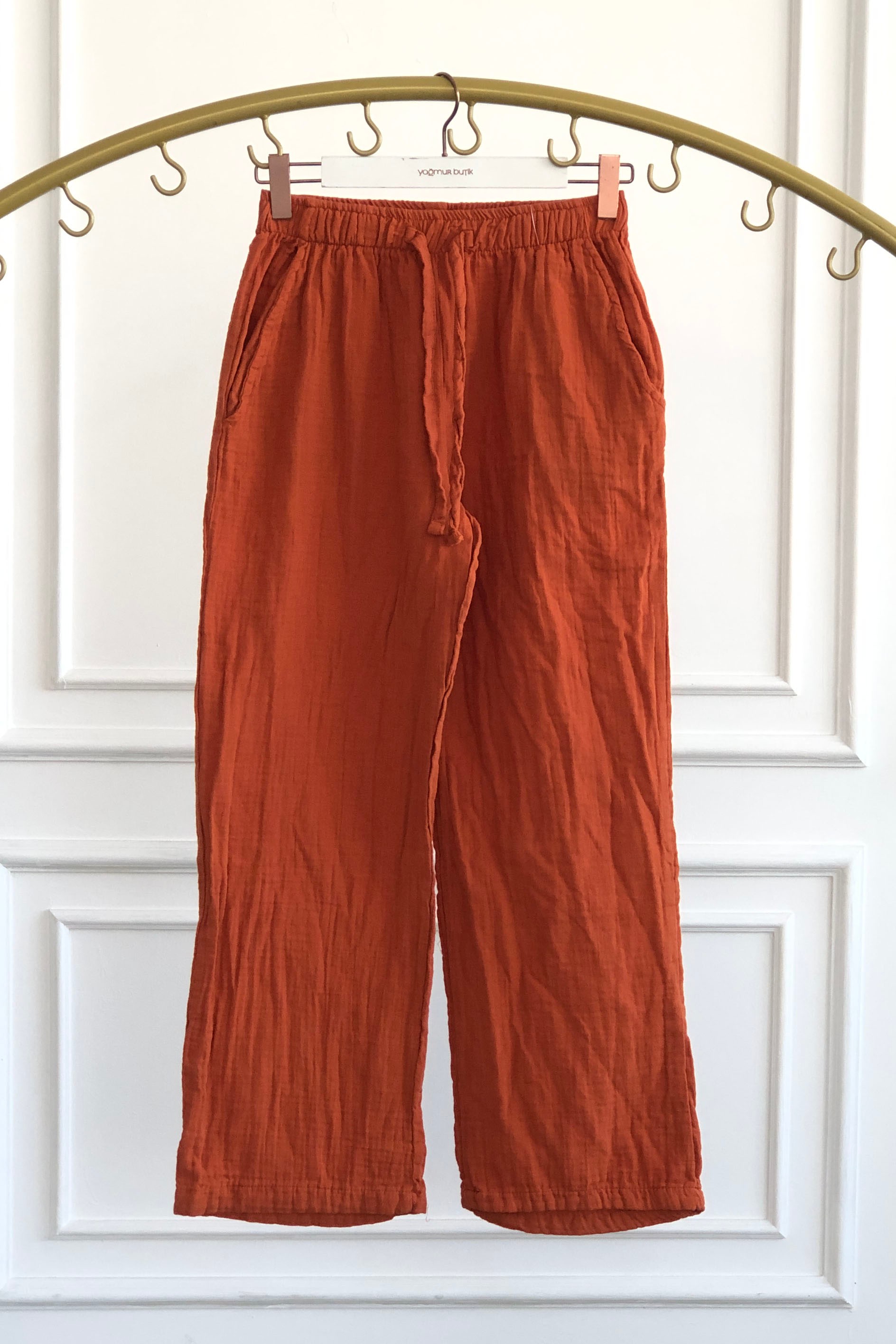 Beli Lastikli Bol Paça Müslin Pantolon