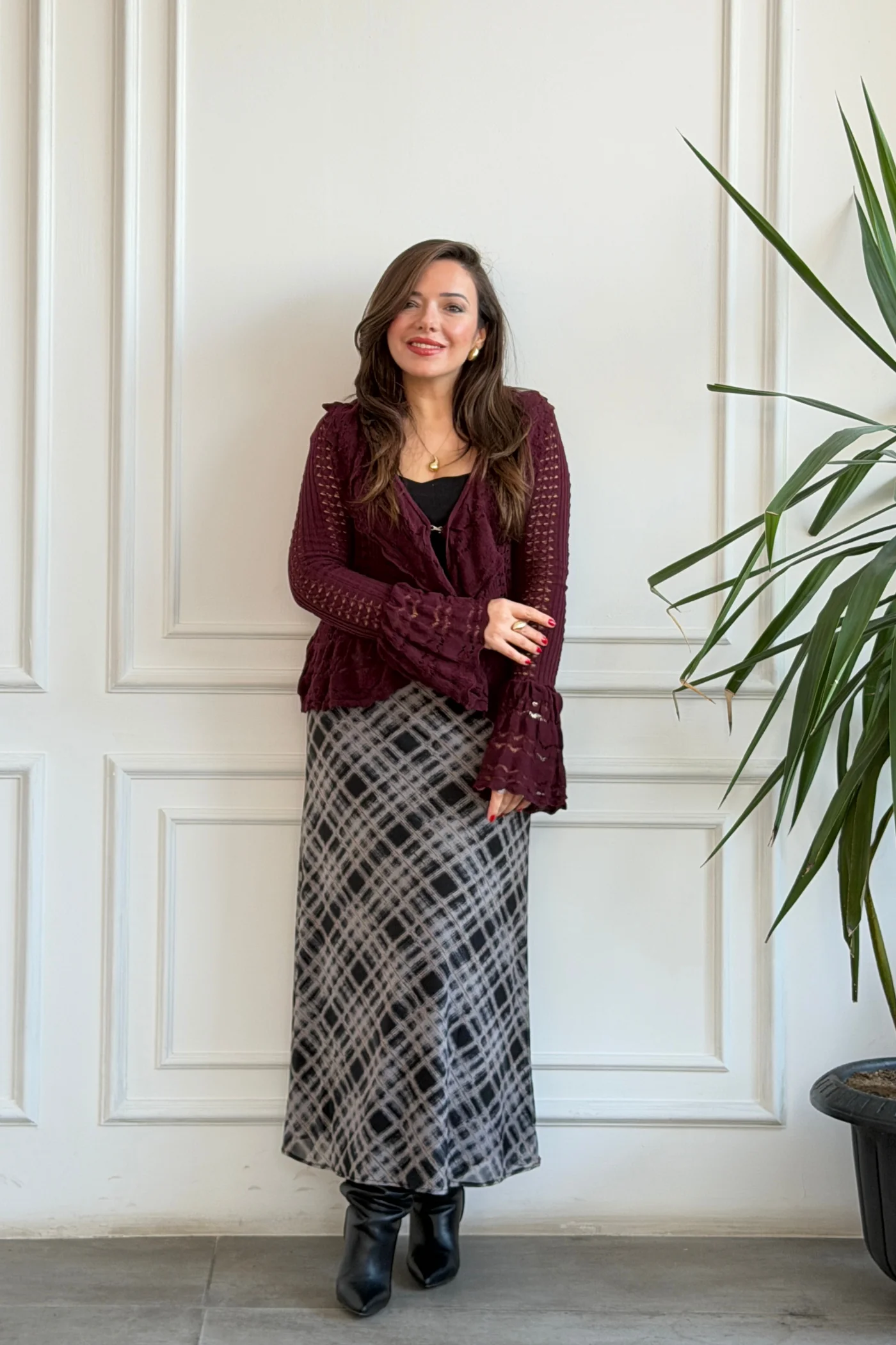 Fırfırlı Triko Hırka - BORDO