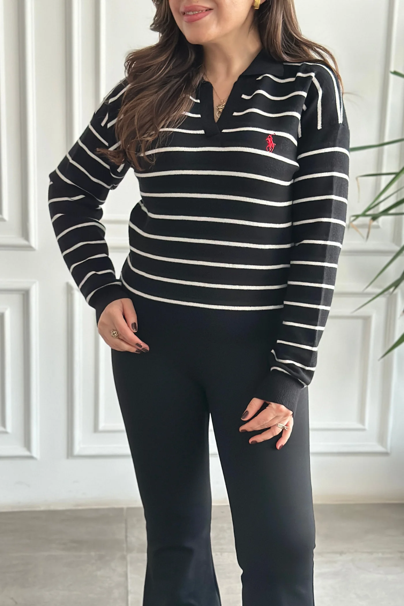 Polo Yaka Çizgili Triko