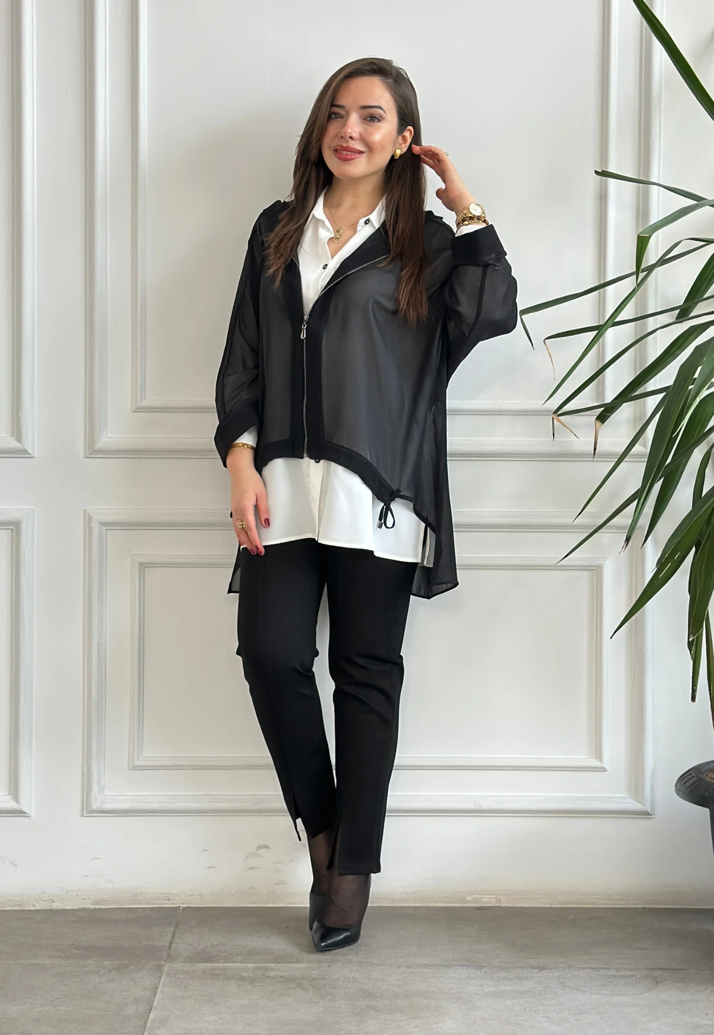 Battal Paça Yırtmaç Detaylı Yüksek Bel Pantolon Tayt