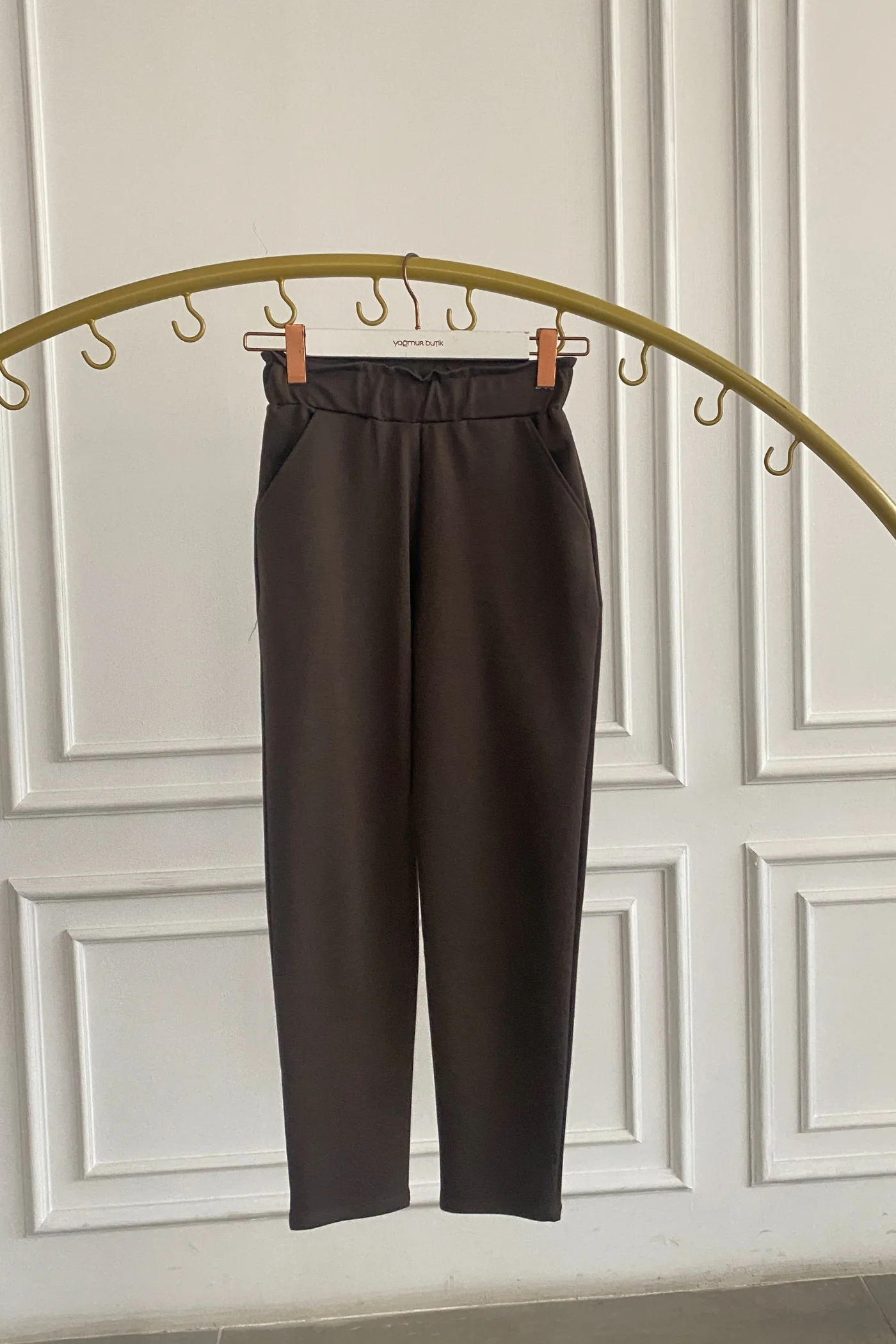 Yandan Cepli Paça Yırtmaç Detaylı Çelik Örme Tayt Pantolon - KAHVERENGI