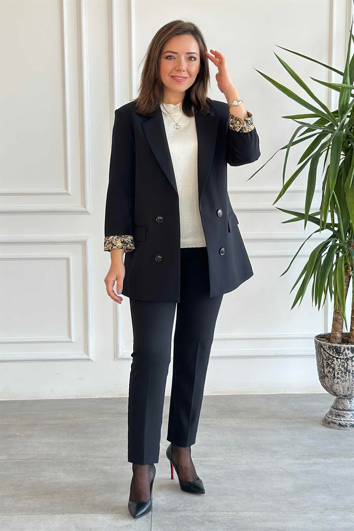Manşetleri Ve Astarı Karışık Renkli Blazer Ceket