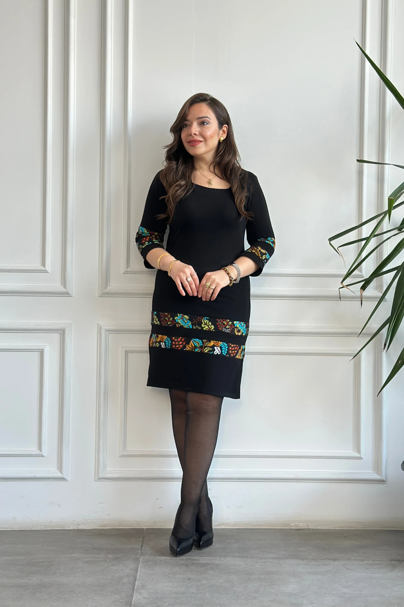 Etek Ve Kol Pazen Detaylı Pamuk Elbise - HARDAL