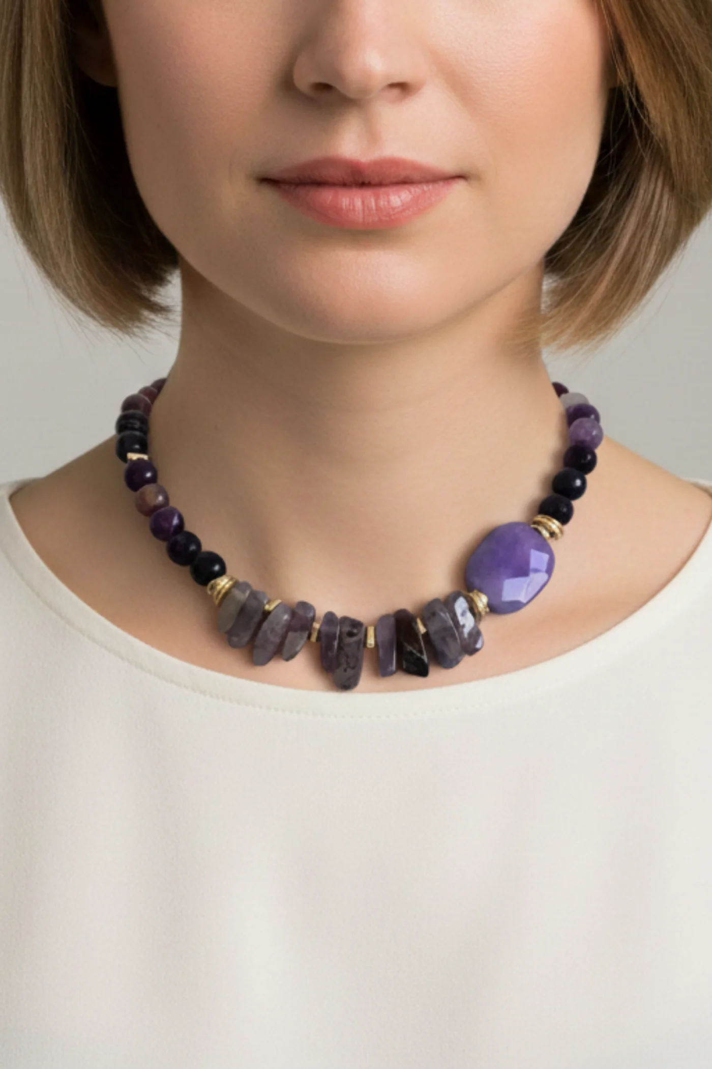 KLY42 Ametist Doğal Taş Kolye 