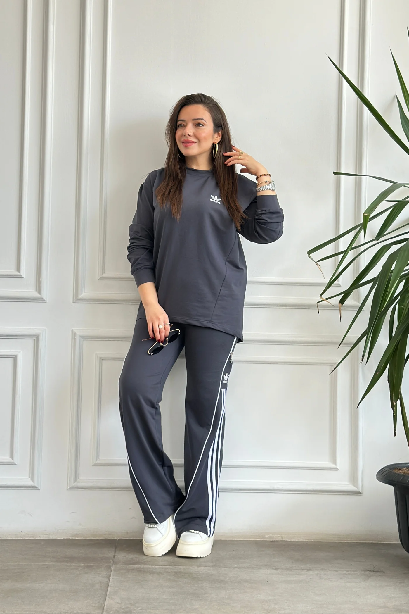 Arkası Ve Paçası Fermuar Detaylı Eşofman Takımı - ANTRASIT