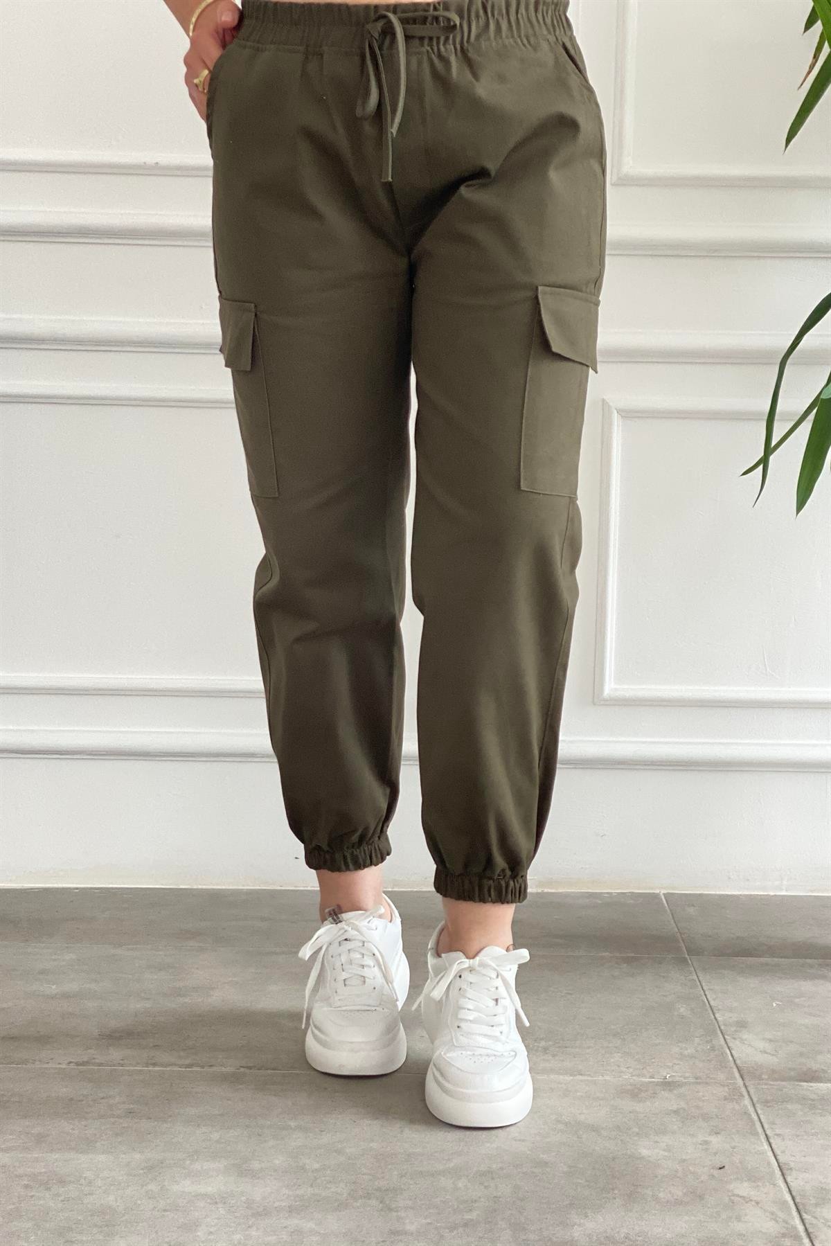 Paçası Lastikli Kargo Cep Gabardin Pantolon