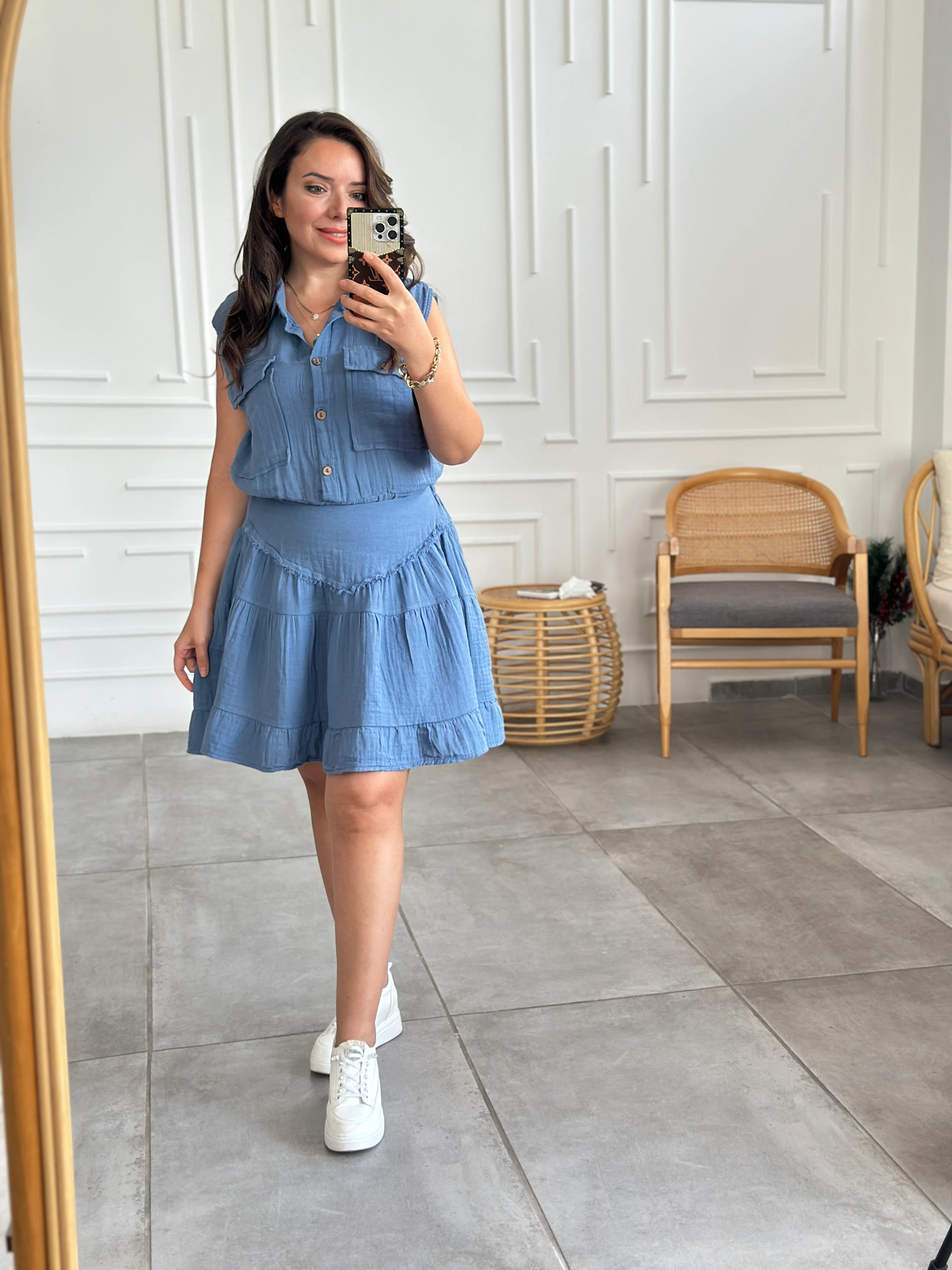 Pis Dikiş Müslin Etek - INDIGO