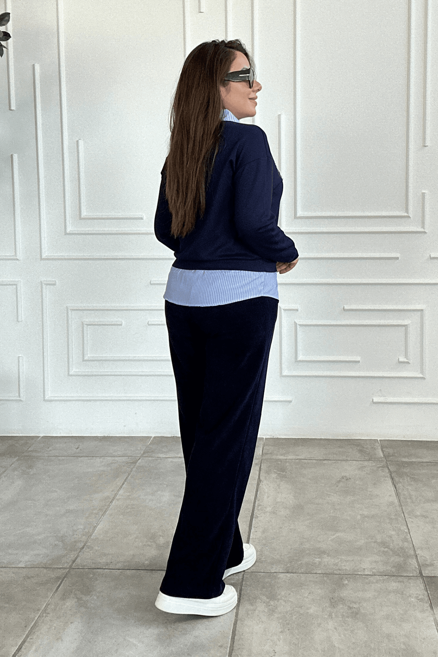 Beli Lastikli Kadife Bol Paça Pantolon